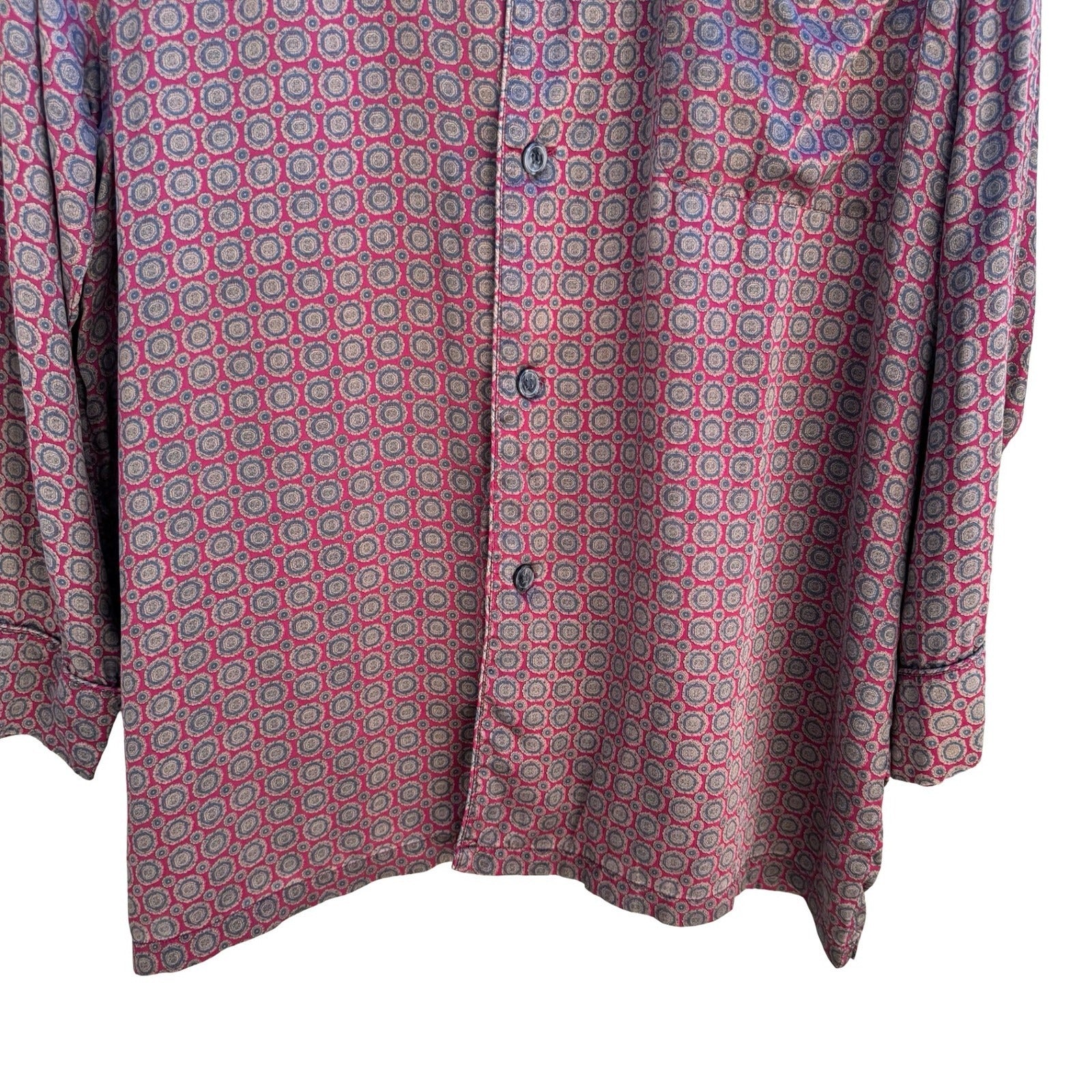 Robert Stock Vintage 90s Silk Pajama Shirt Bohemian Loungewear Medallion Mens L