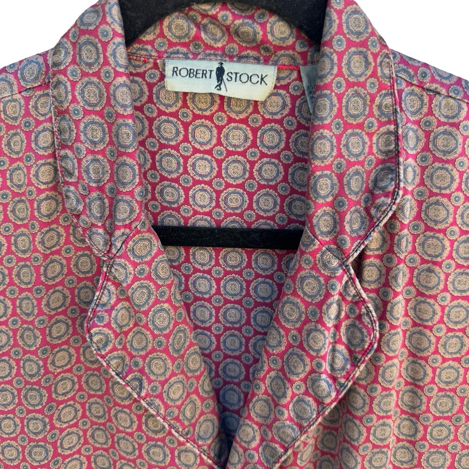 Robert Stock Vintage 90s Silk Pajama Shirt Bohemian Loungewear Medallion Mens L