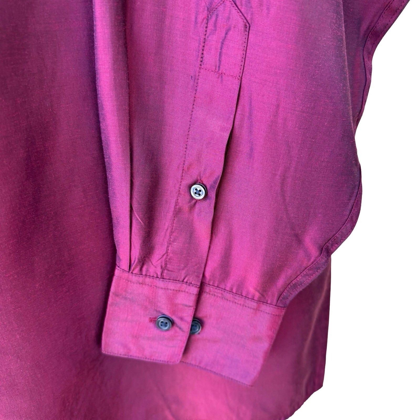 DKNY Y2K 90s Burgundy Iridescent Modal Shimmer Minimalist Shirt Mens L 16.5