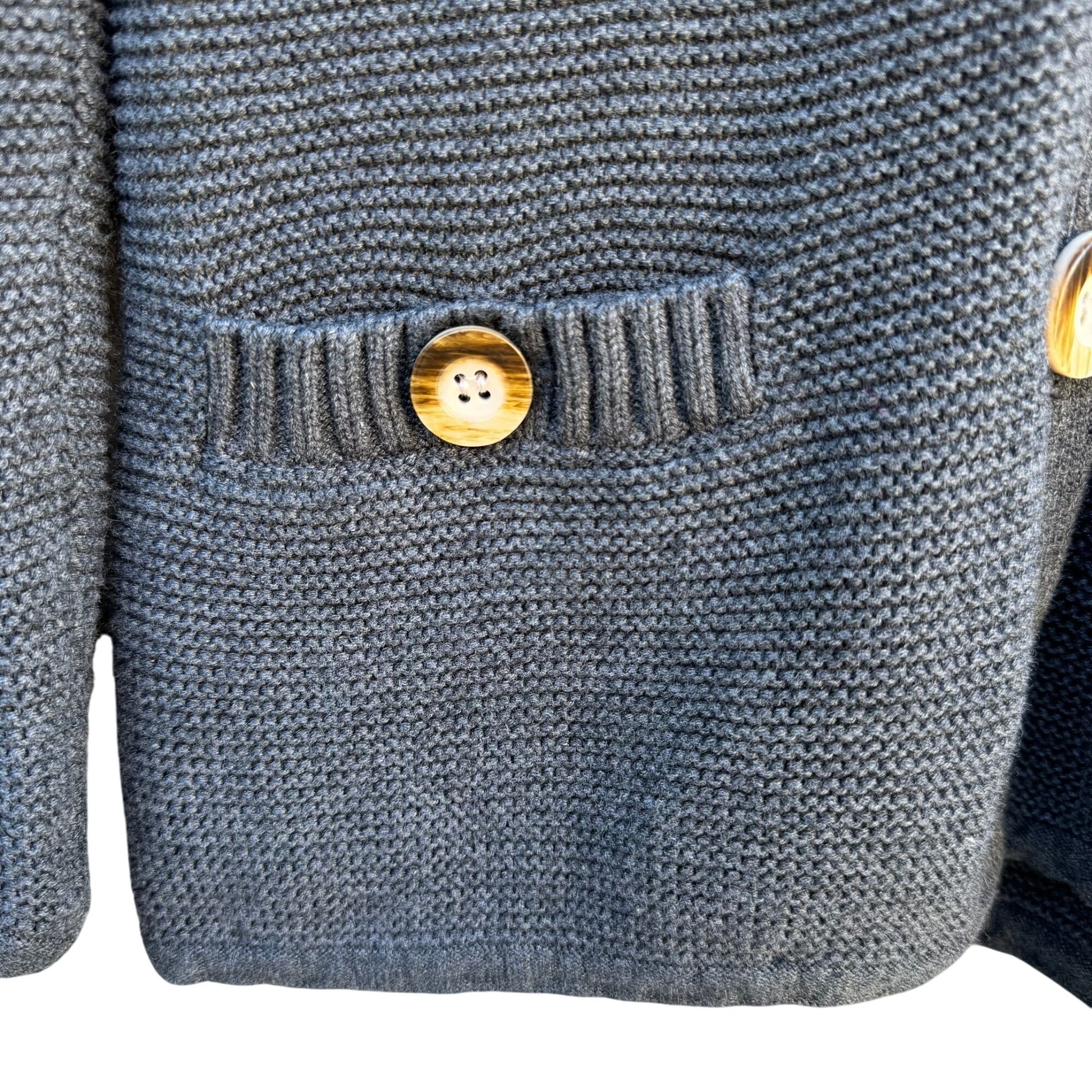 Sigrid Olsen Studio Gray Button-Up Cardigan With Ribbed Details & Pockets - XS