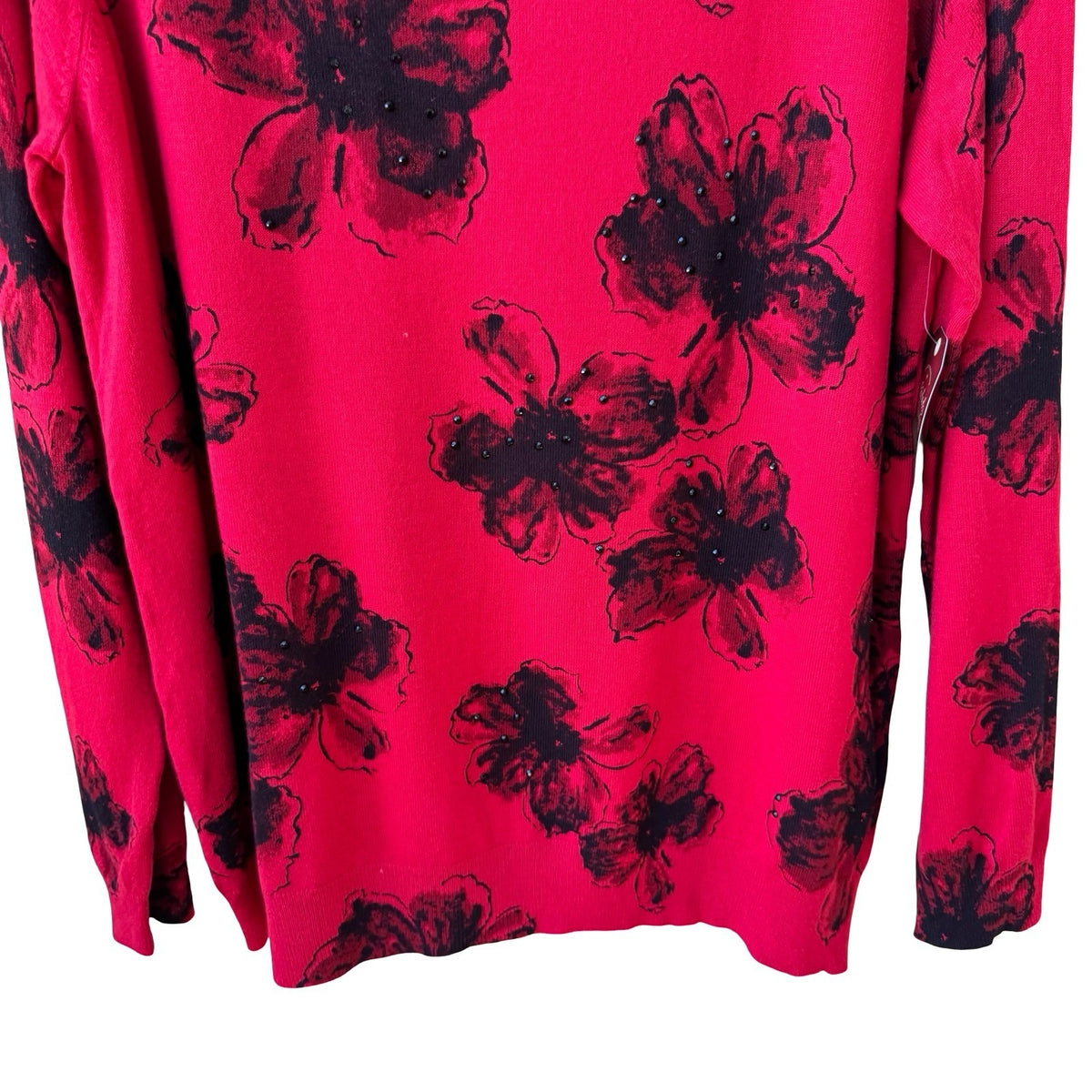 Faded Glory Romantic Floral Beaded Embellised Pullover Knit Sweater Red XXL NEW