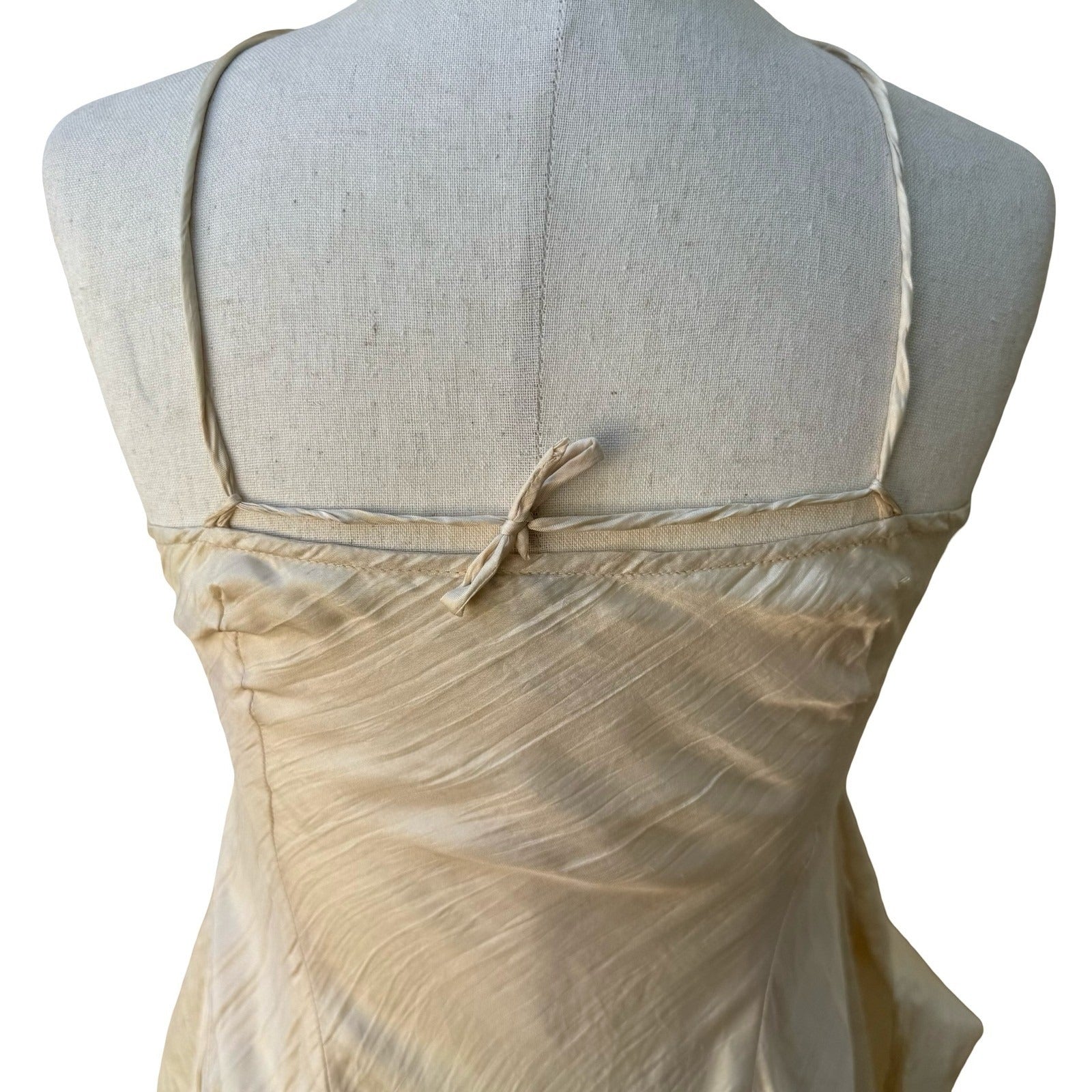 Chan Luu Y2K Silk Ethereal Fairycore Ballet Crinkle Halter Midi Dress Back Bow S