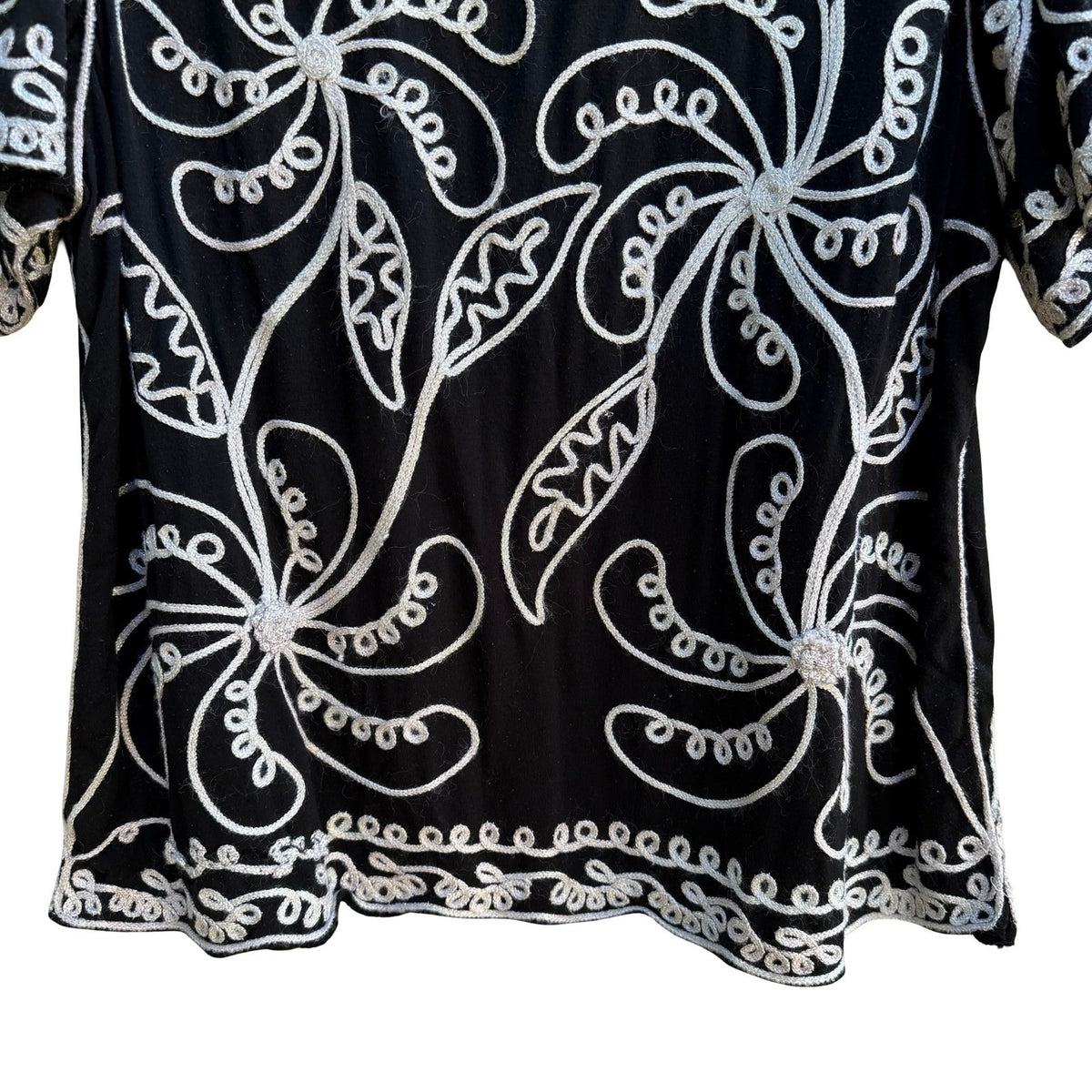 Boho Gypsy Whimsigoth Art To Wear Metallic Soutache Embroidered Blouse Black 3X