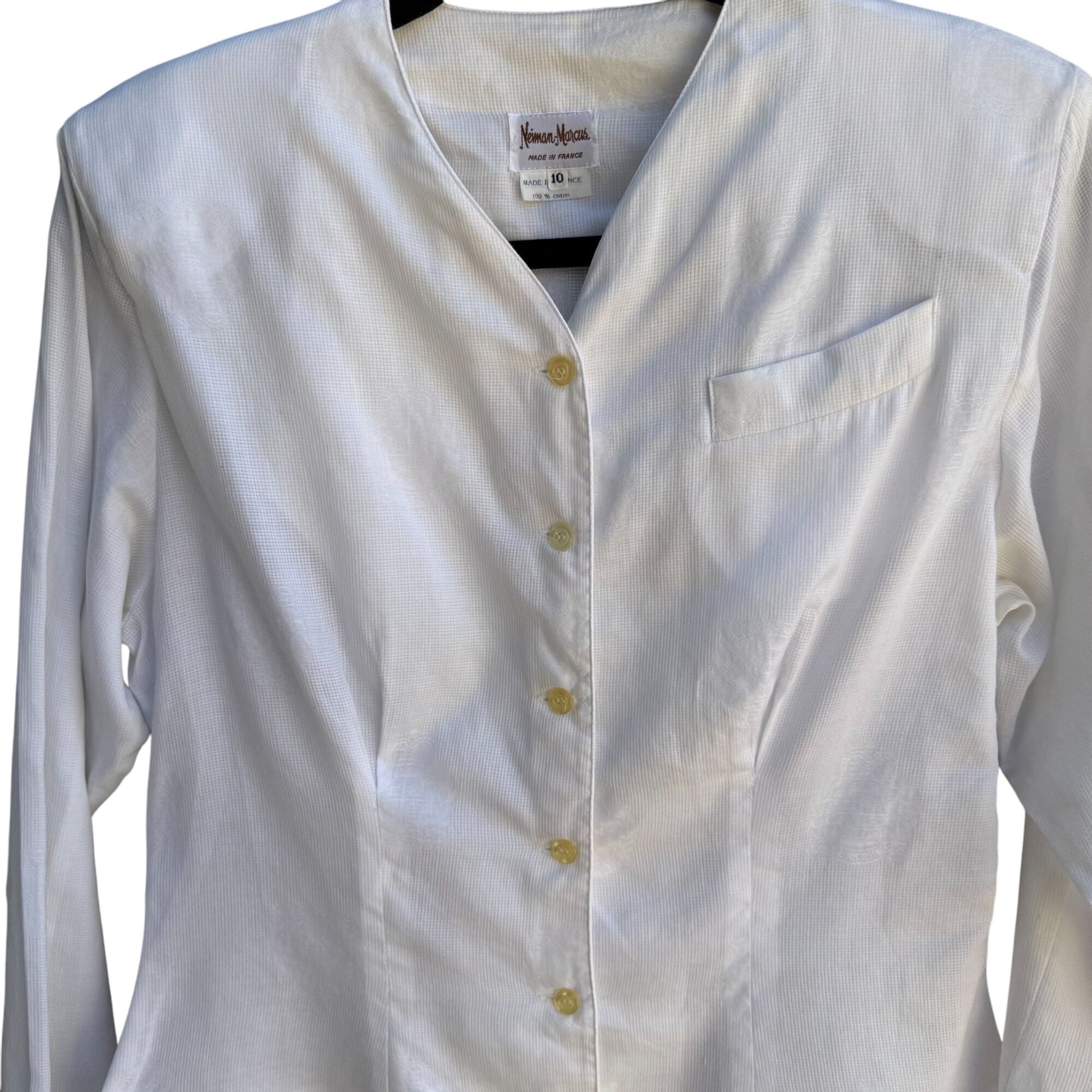 Neiman Marcus Vintage Womens French Cotton V Neck Cropped Peplum Hem Blouse 10