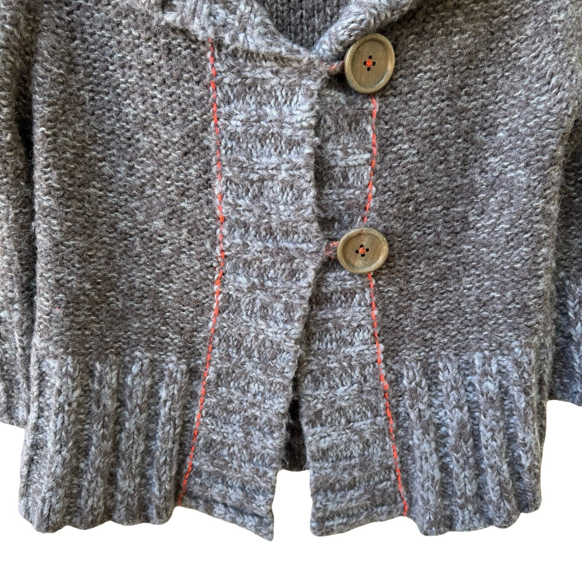 Free People Boho Whimsigoth Hooded Chunky Knit Contrast Stitch Cardigan Brown M