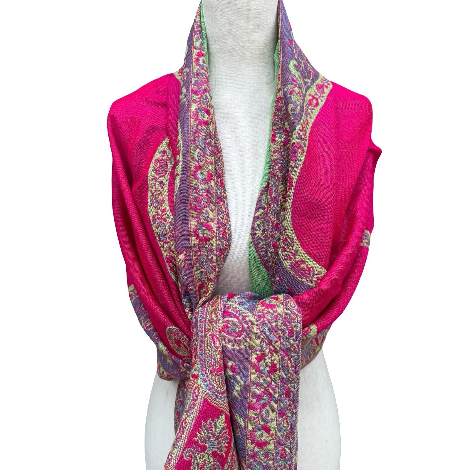 Bellissima Accessories Pink Paisley Pashmina Wrap Scarf Fringe Viscose Blend NEW