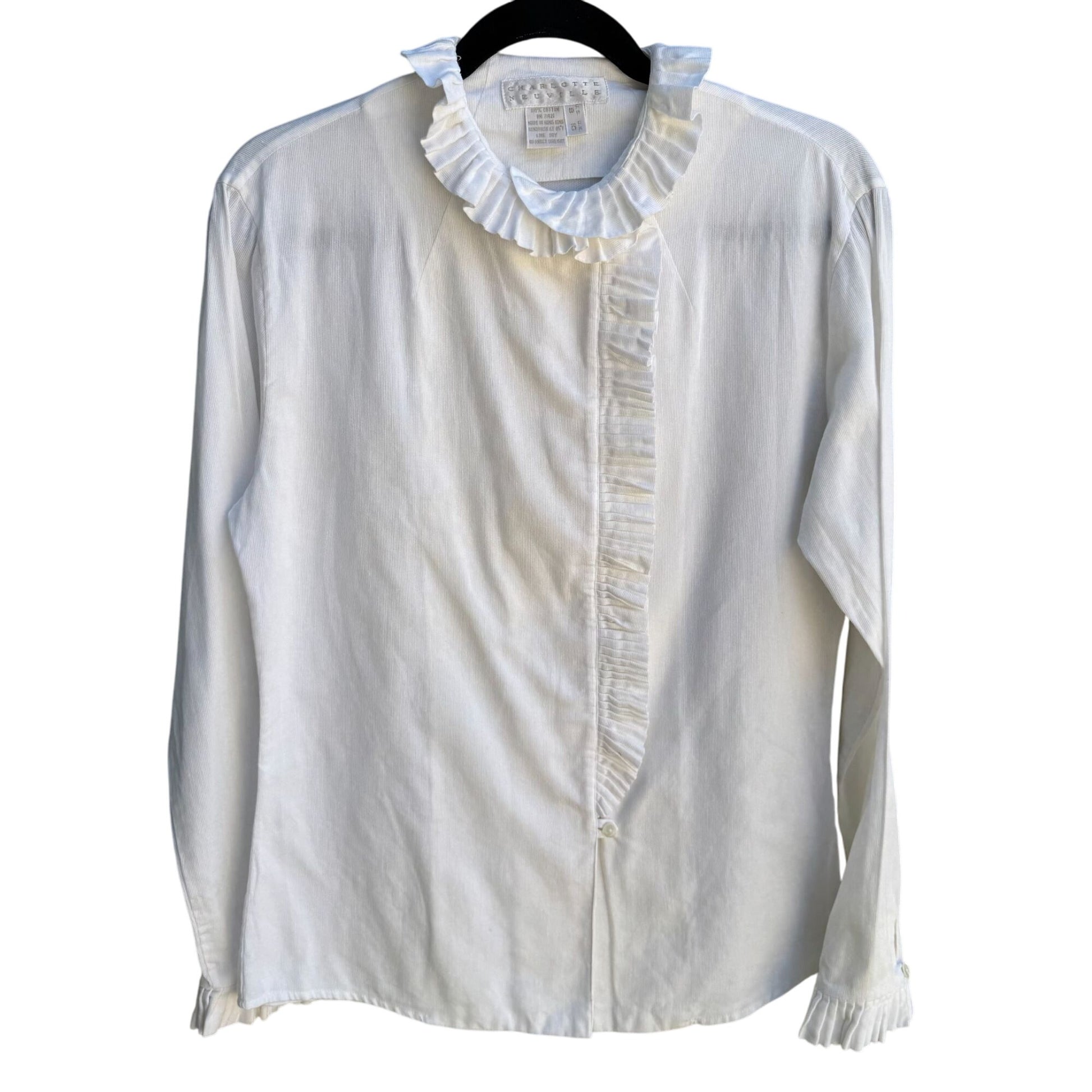 Charlotte Neuville Womens Edwardian White Ruffle Collar Hem Button-Up Blouse 8