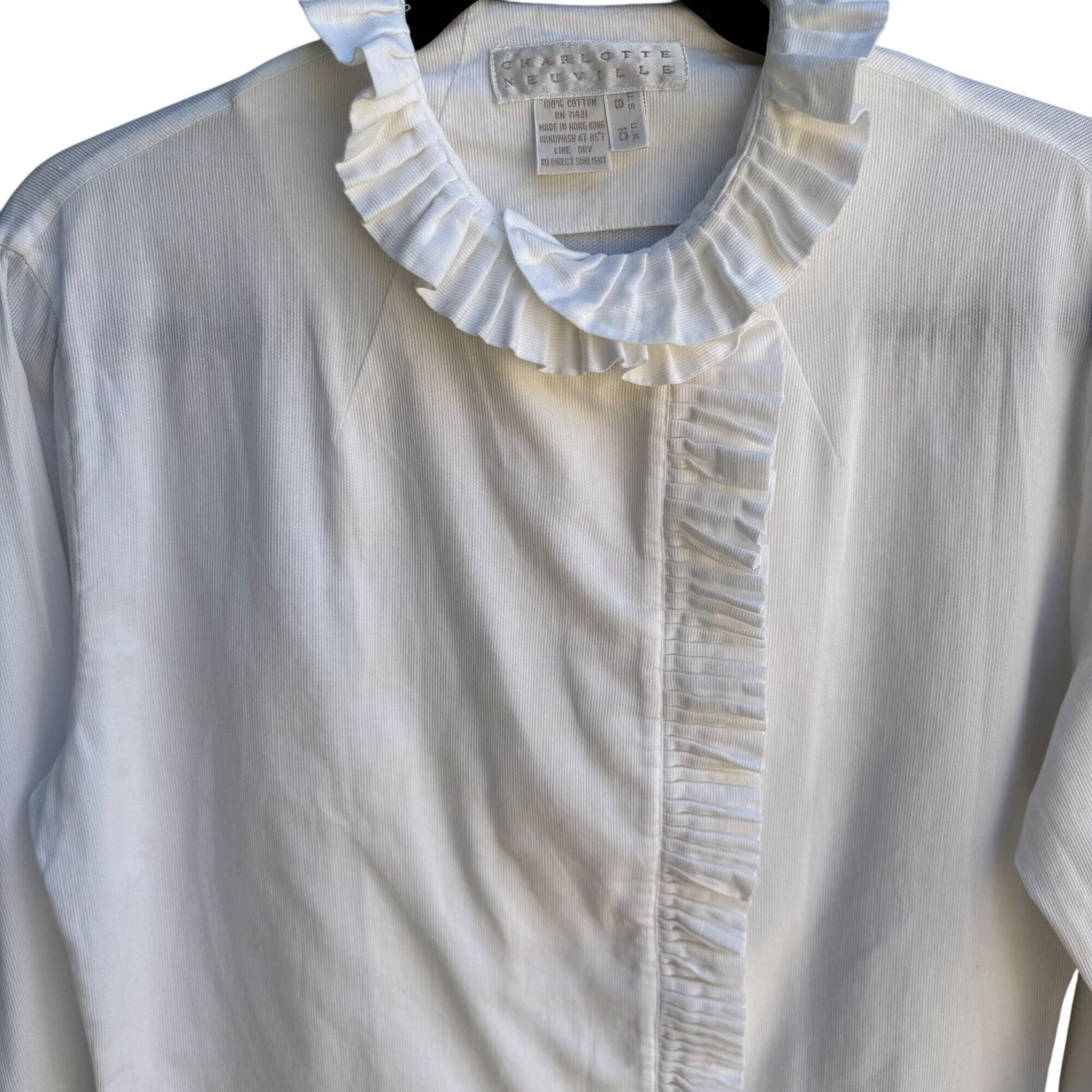 Charlotte Neuville Womens Edwardian White Ruffle Collar Hem Button-Up Blouse 8