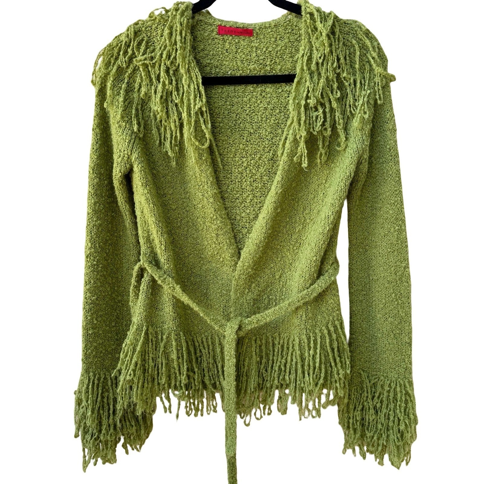 Yarns Y2K Boho Whimsigoth Boucle Shaggy Knit Fringe Cardigan Sweater SAMPLE