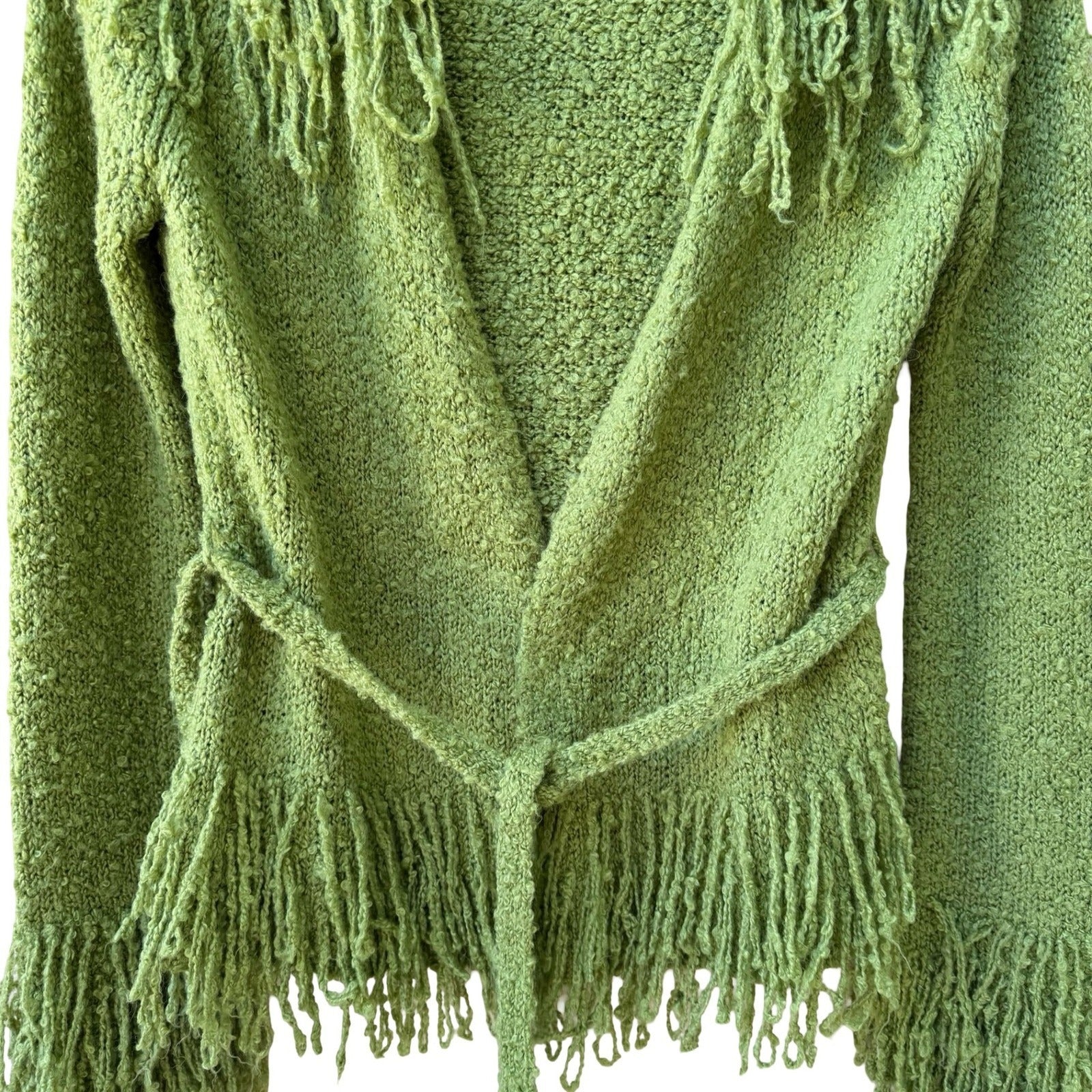 Yarns Y2K Boho Whimsigoth Boucle Shaggy Knit Fringe Cardigan Sweater SAMPLE