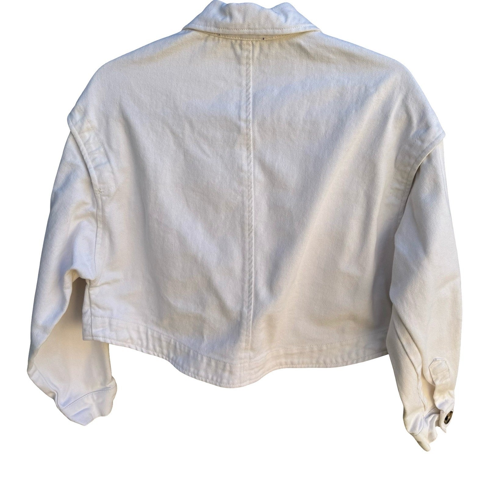 Forever 21 Cropped Denim Jacket Boxy Utility Trucker Streetwear White Womens S