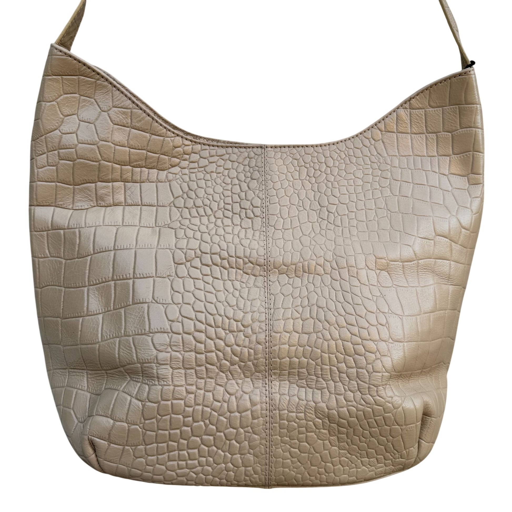 Crocodile-Embossed Genuine Leather Tote Bag Tan Multiple Pockets Zipper Closure