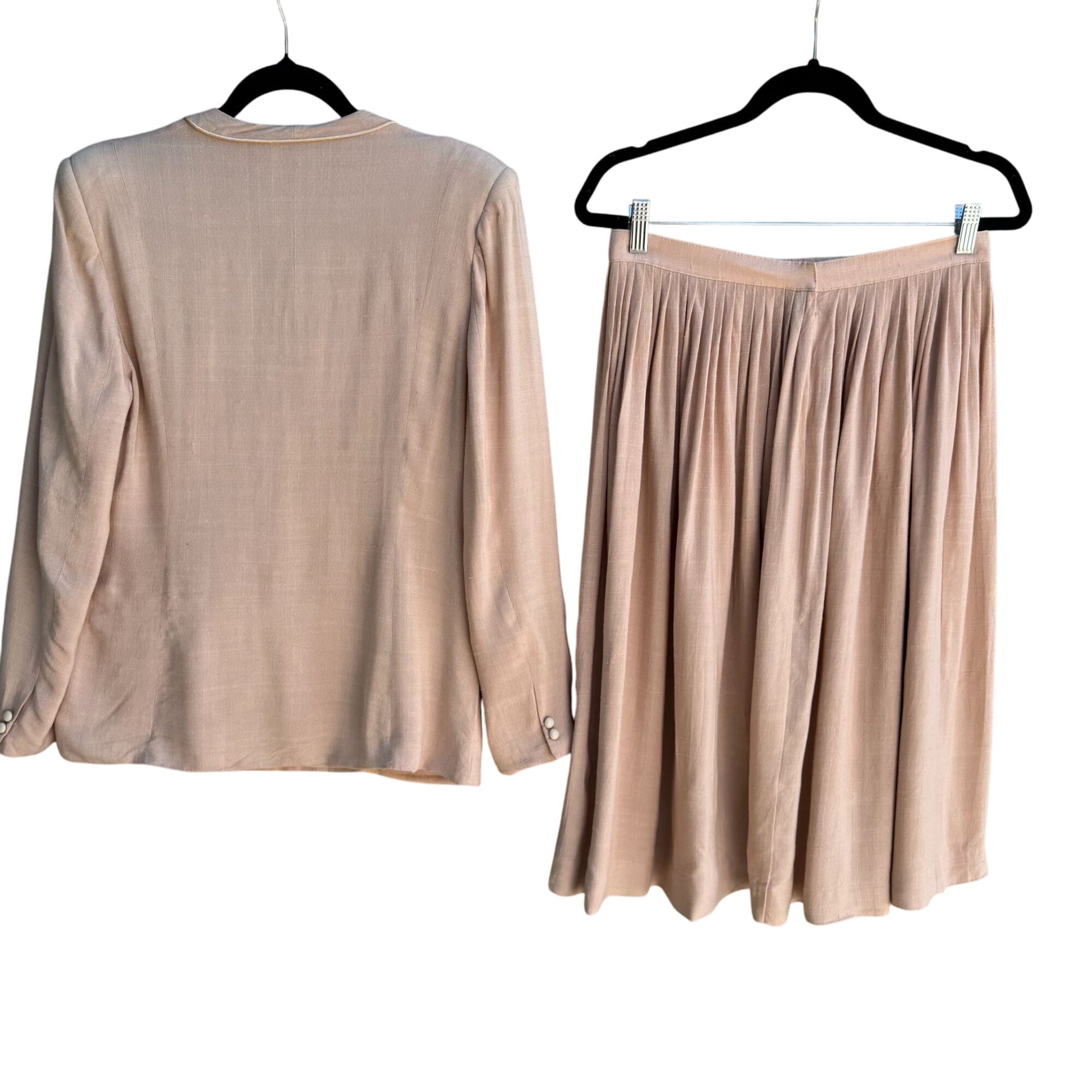 Daniele O By Tahari Vintage Womens Peach Silk Blend Blazer Pleated Skirt Set M