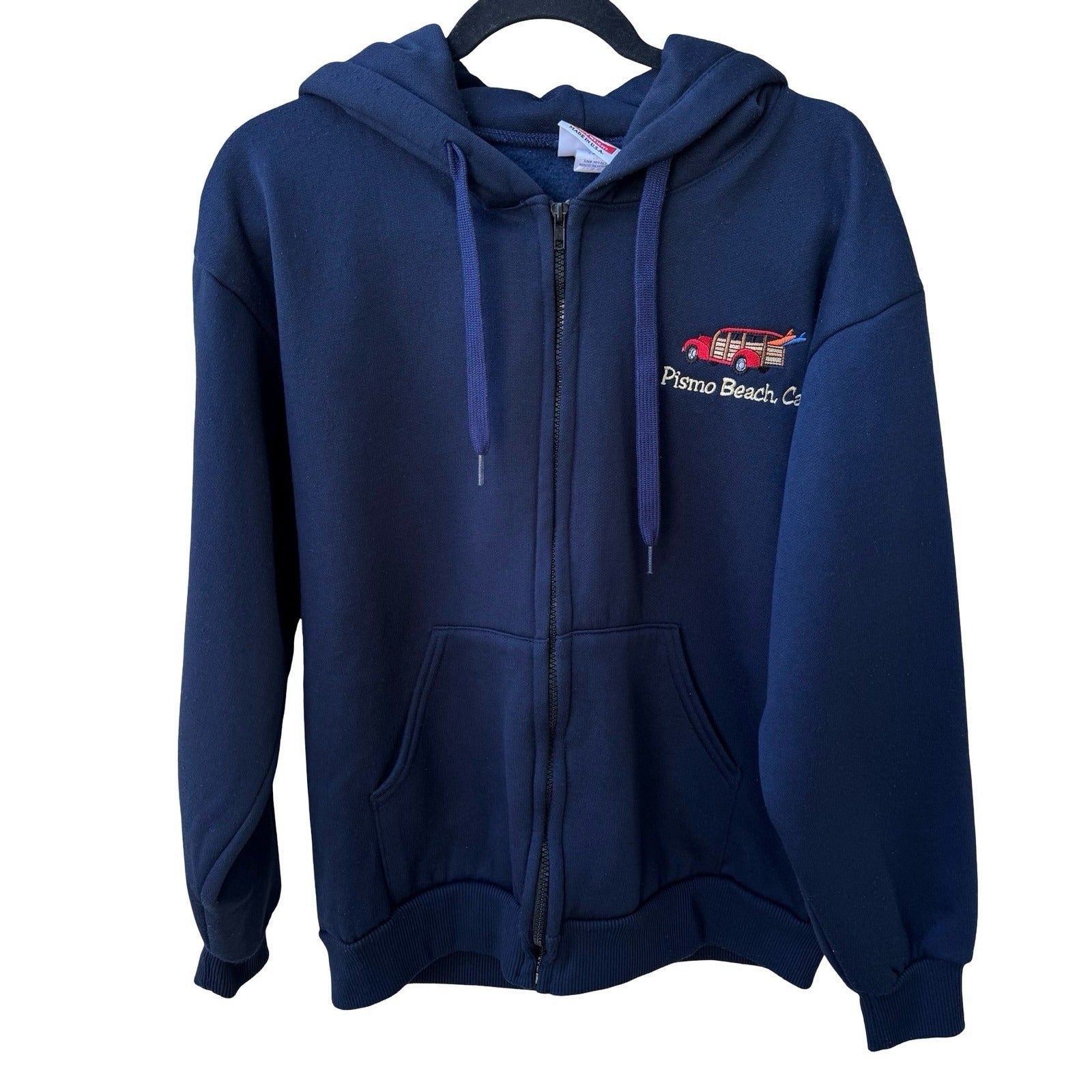 Hill Heavyweight Pismo Beach Surf Beach Woody Wagon Zip Hoodie USA Navy Mens S
