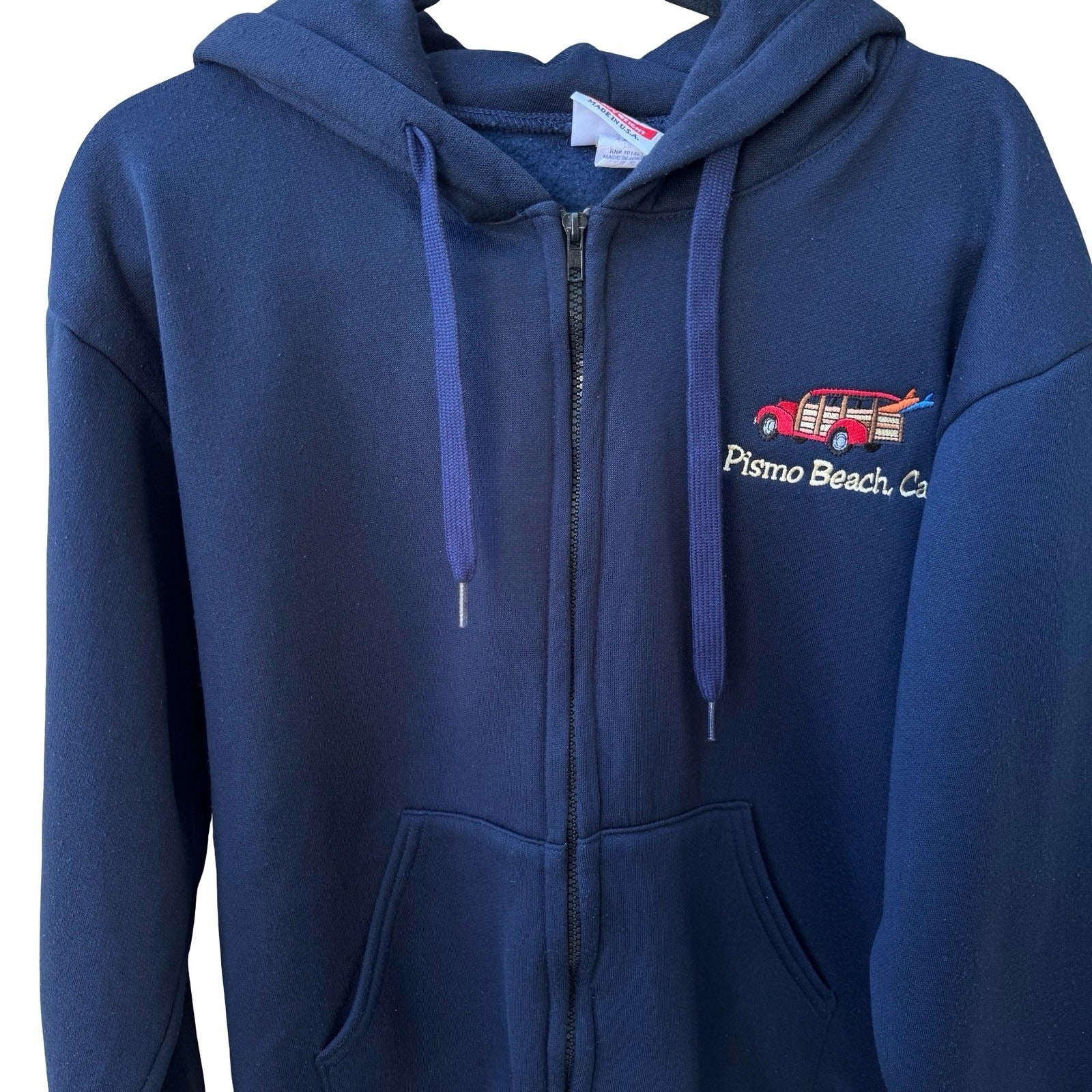 Hill Heavyweight Pismo Beach Surf Beach Woody Wagon Zip Hoodie USA Navy Mens S
