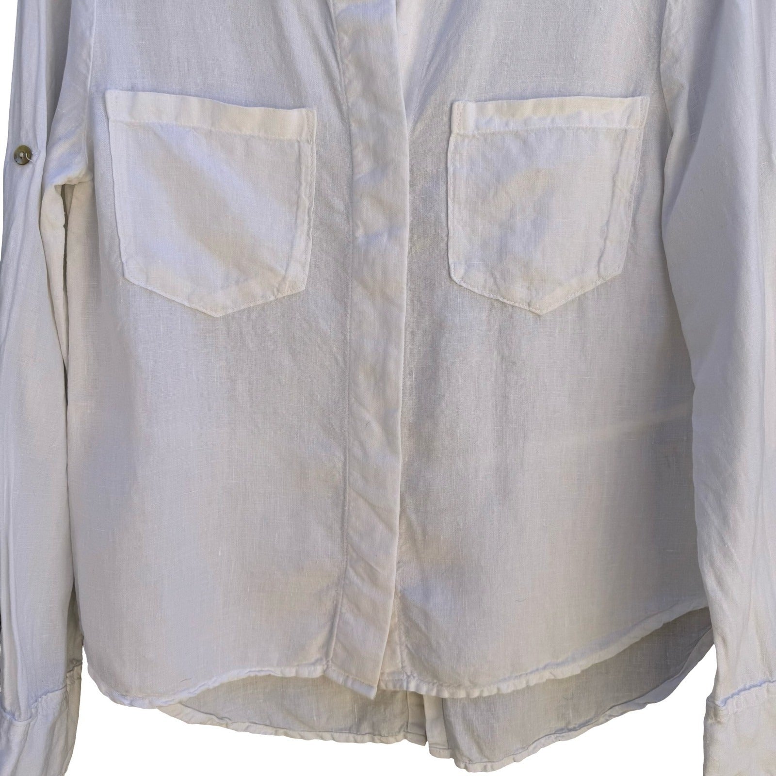 Cloth & Stone Linen Minimalist Coastal Roll Tab Shirt Boho Beachwear White XS