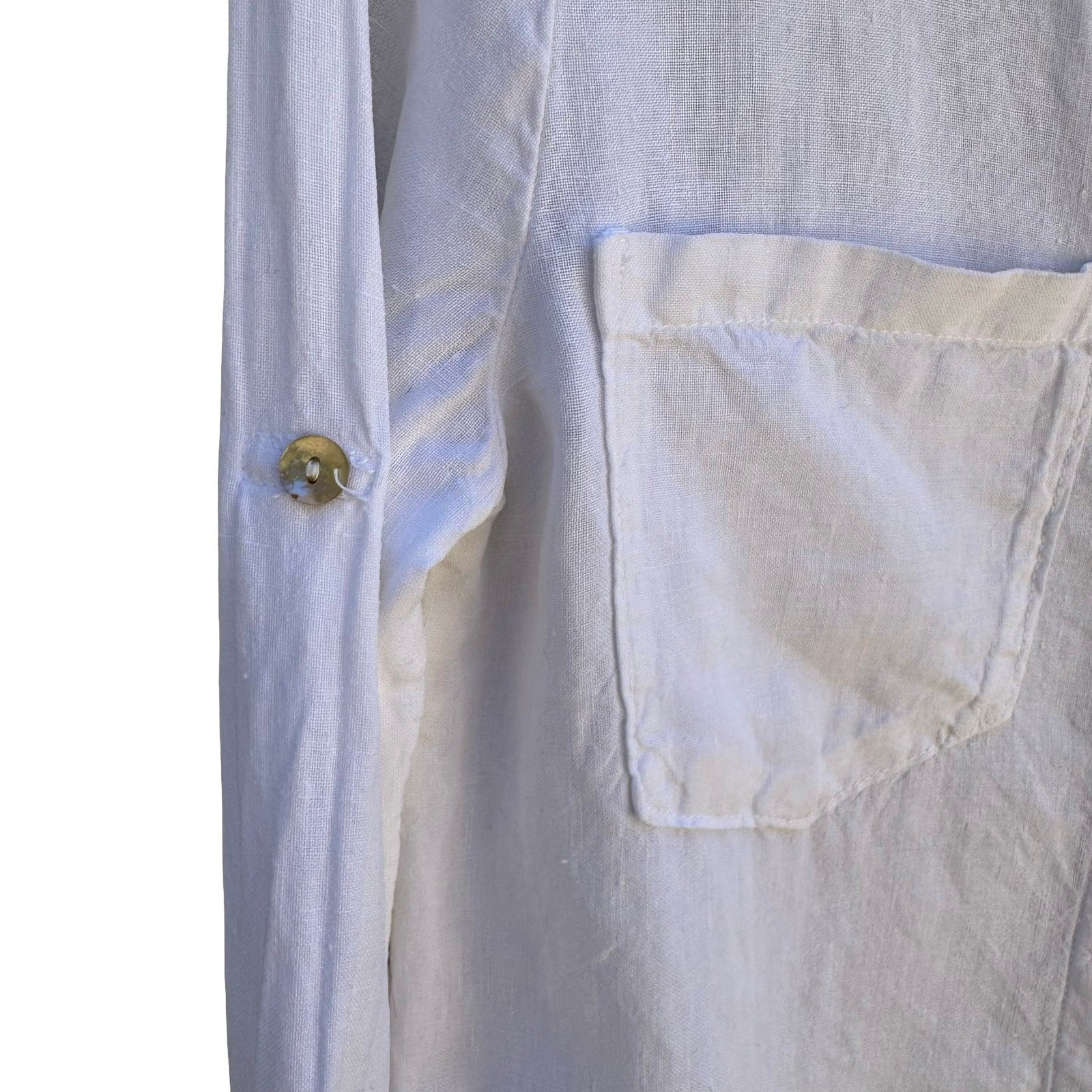 Cloth & Stone Linen Minimalist Coastal Roll Tab Shirt Boho Beachwear White XS