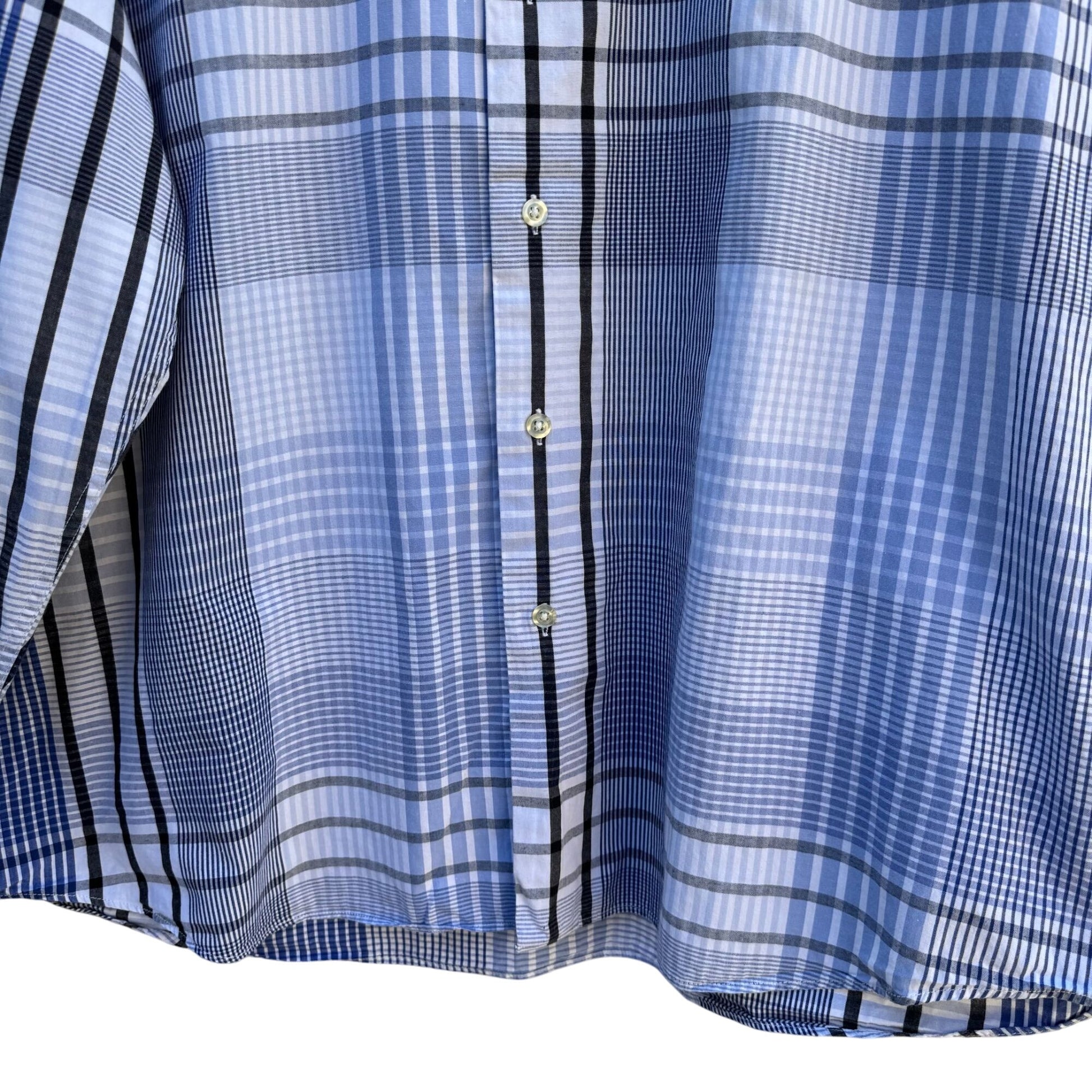 Michael Brandon Mens Blue White Check Plaid Button-Up Long Sleeve Dress Shirt XL