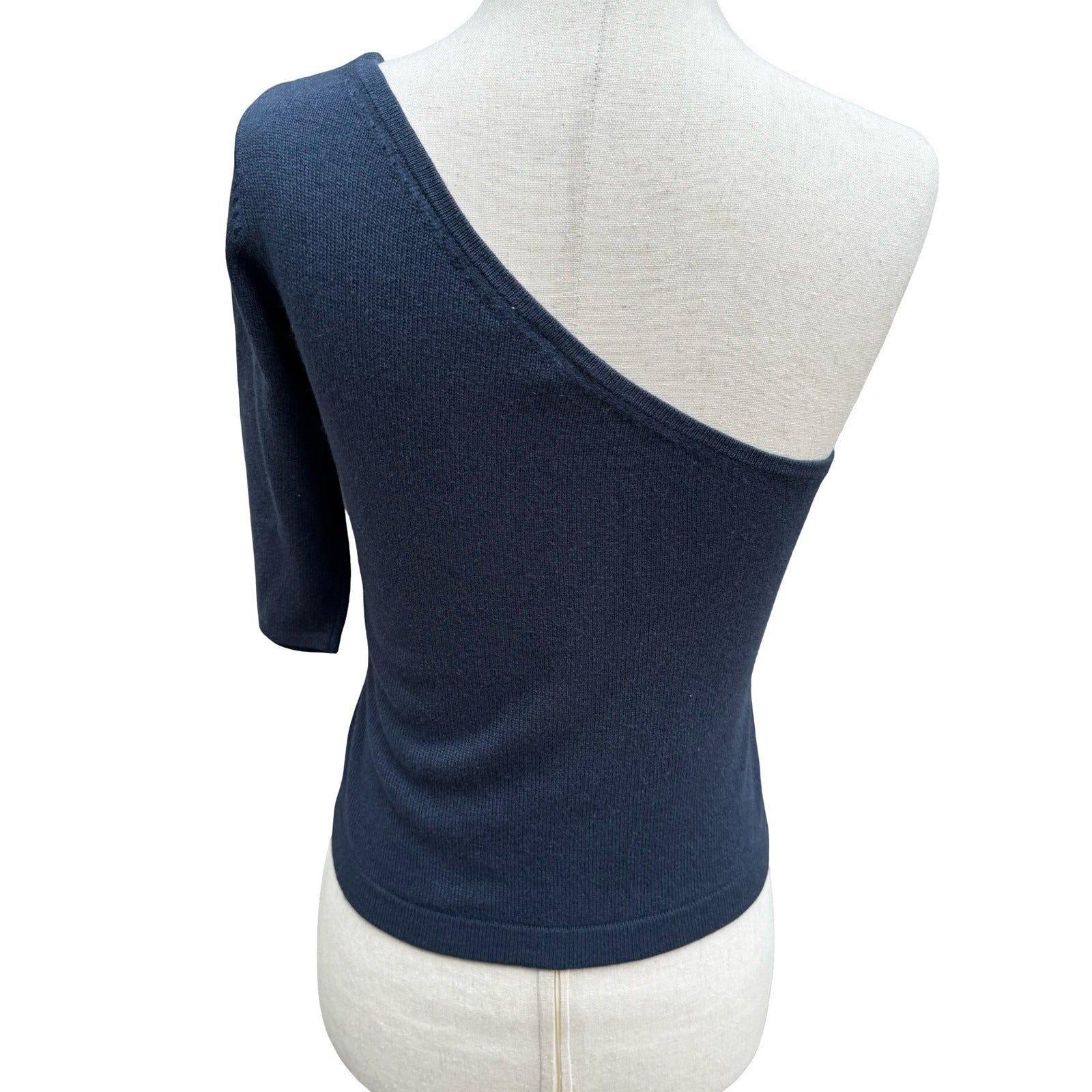 BCBG Max Azria Collection Y2K One Shoulder Knit Crop Top Asymmetric Navy Sample
