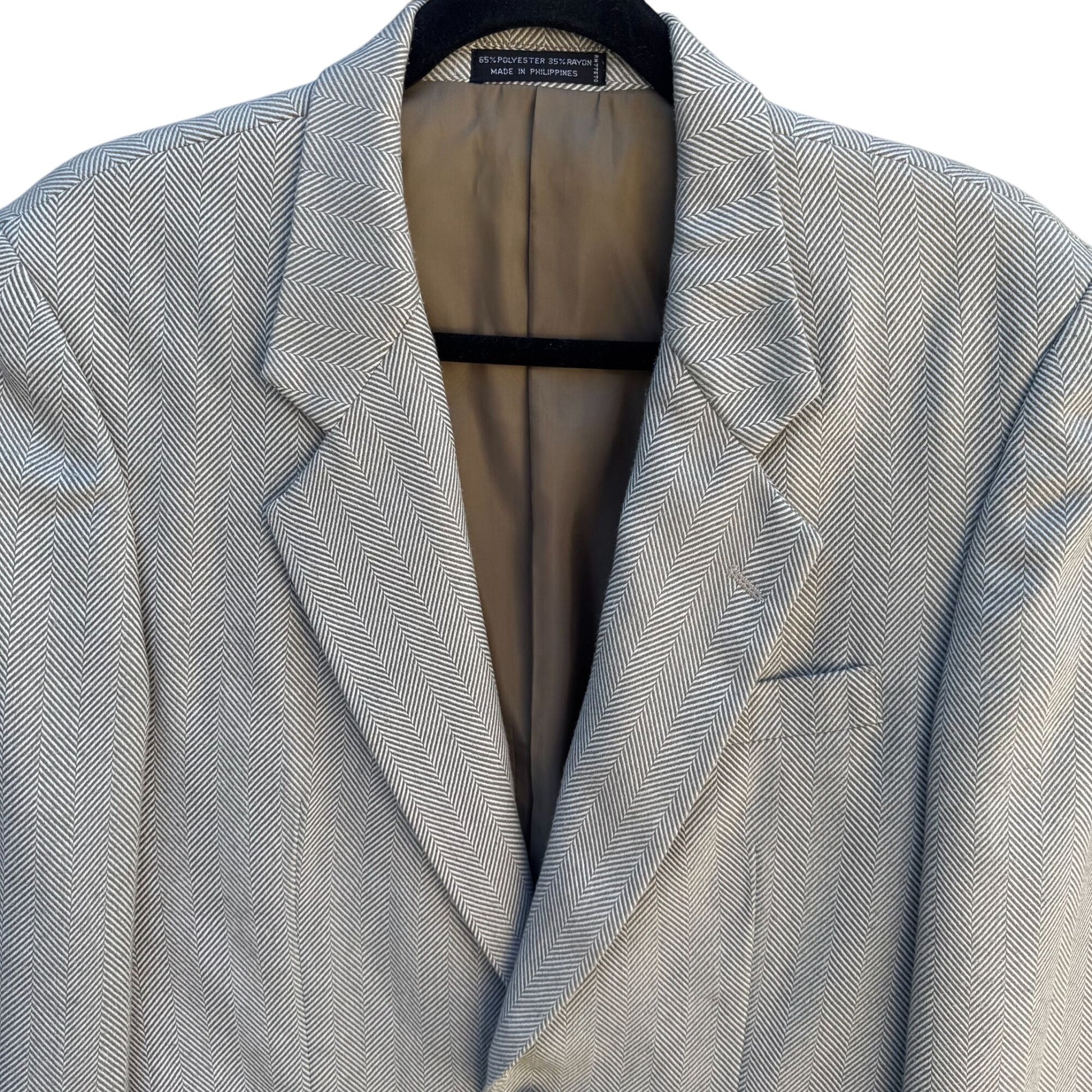 Venezia Vintage Mens Tan Two Button Single Breasted Herringbone Blazer Jacket 36