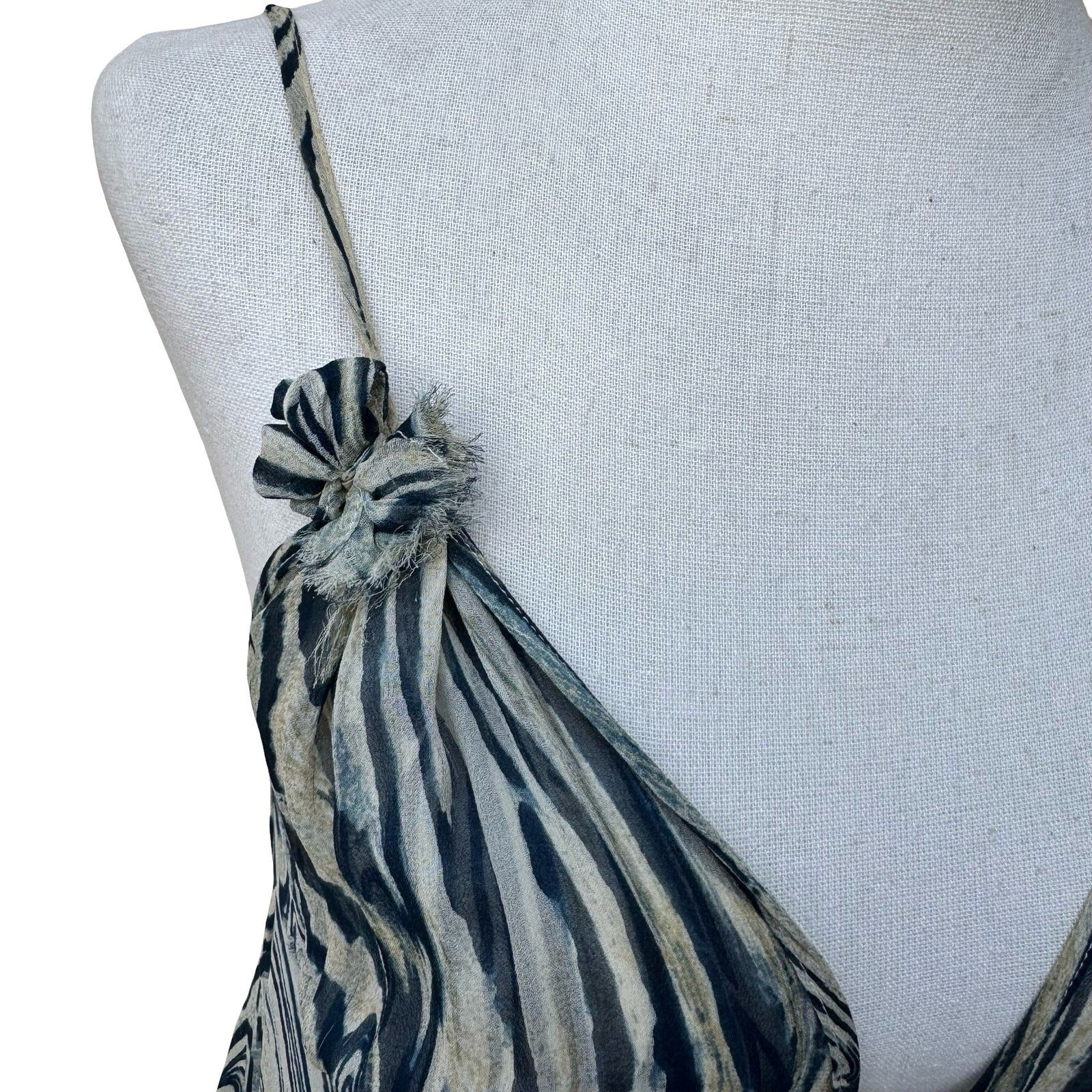 Vicious Y2K Silk Boho Tiger Print Midi Dress Ethereal Rosette Straps Resortwear