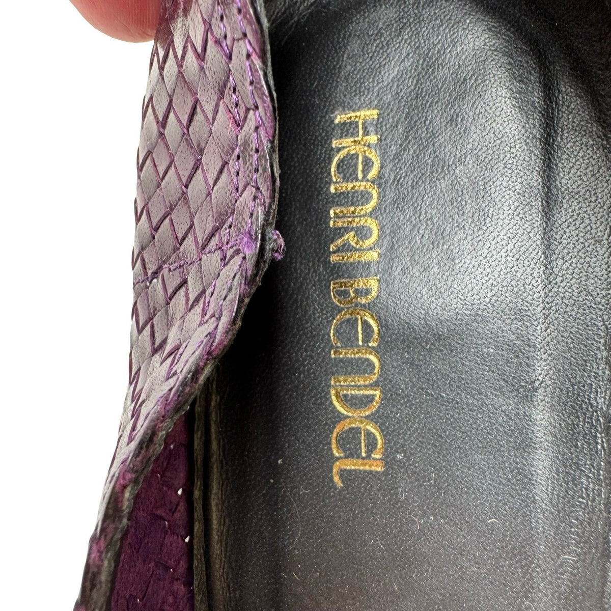 Henri Bendel Vintage 90s Italian Woven Leather Peep Toe Flats Purple Womens 10M
