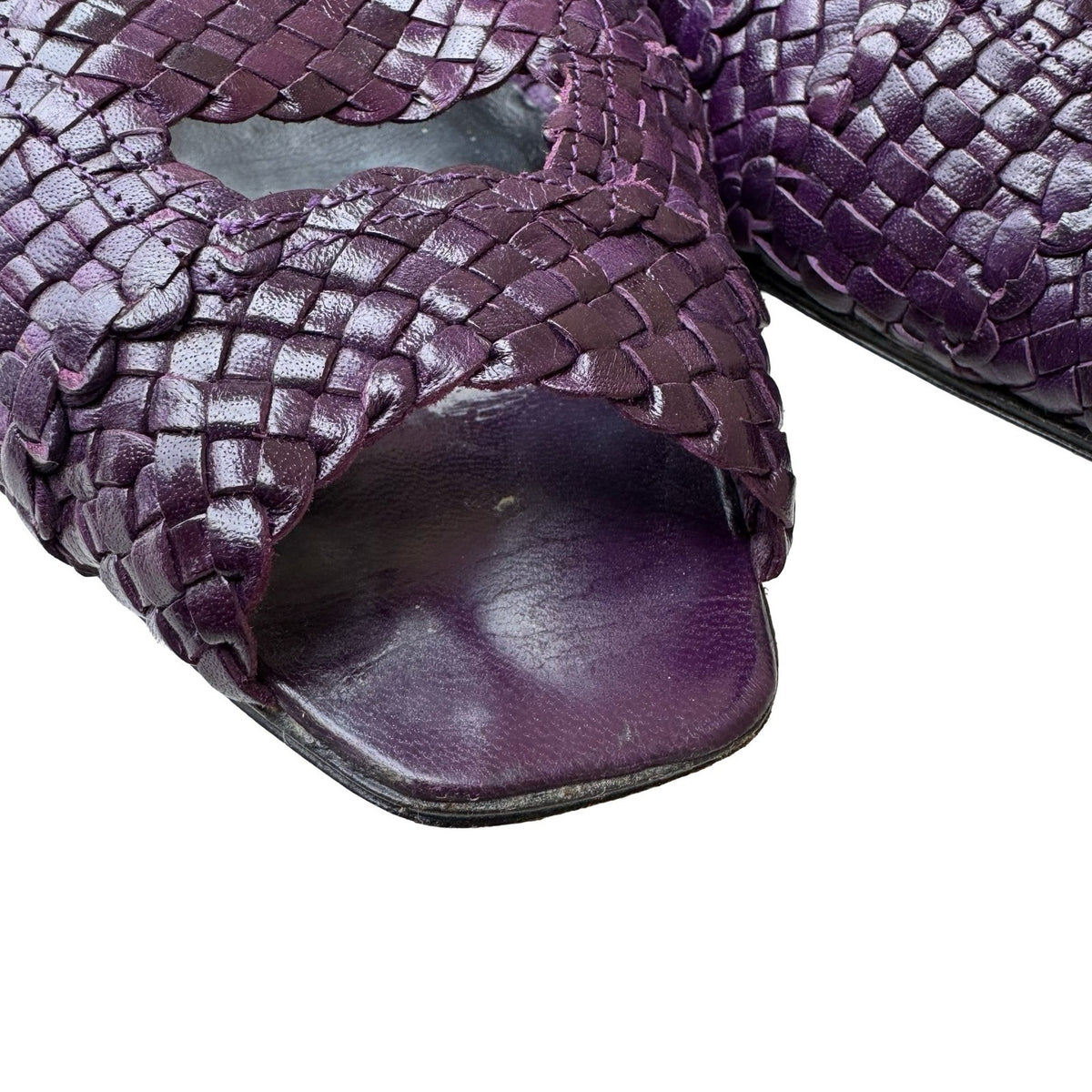 Henri Bendel Vintage 90s Italian Woven Leather Peep Toe Flats Purple Womens 10M