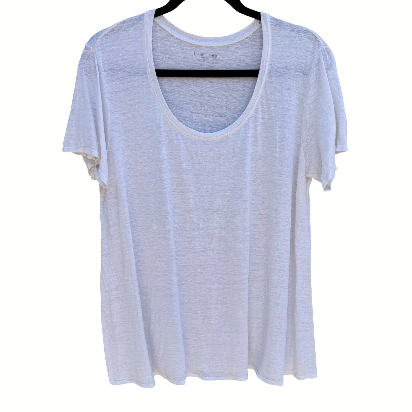 Eileen Fisher Womens L White Slub Knit Scoop Neck Short Sleeve Shirt Minimalist