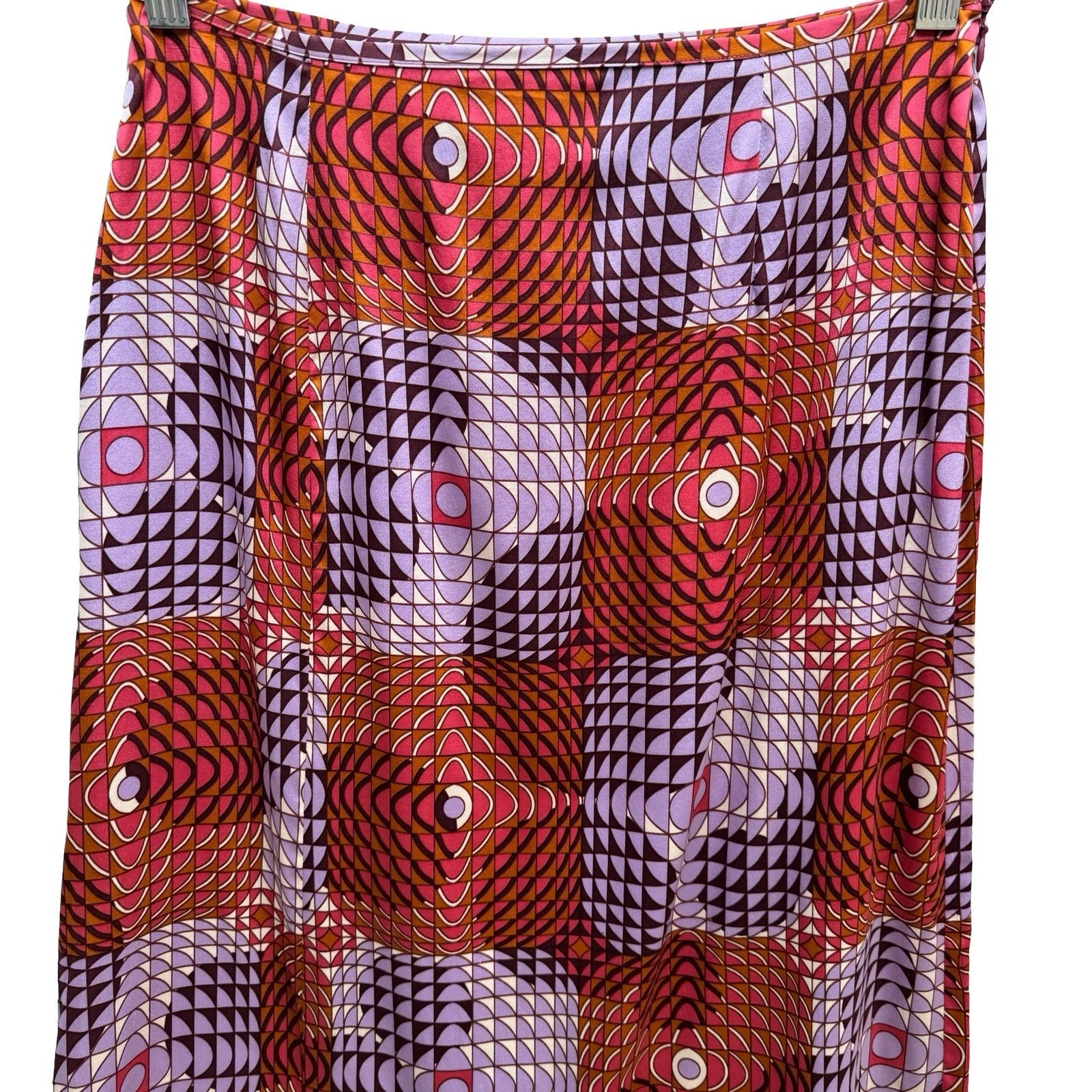 Lance Karesh Vintage Silk Psychedelic Geometric Maximalist Midi Skirt Op Art