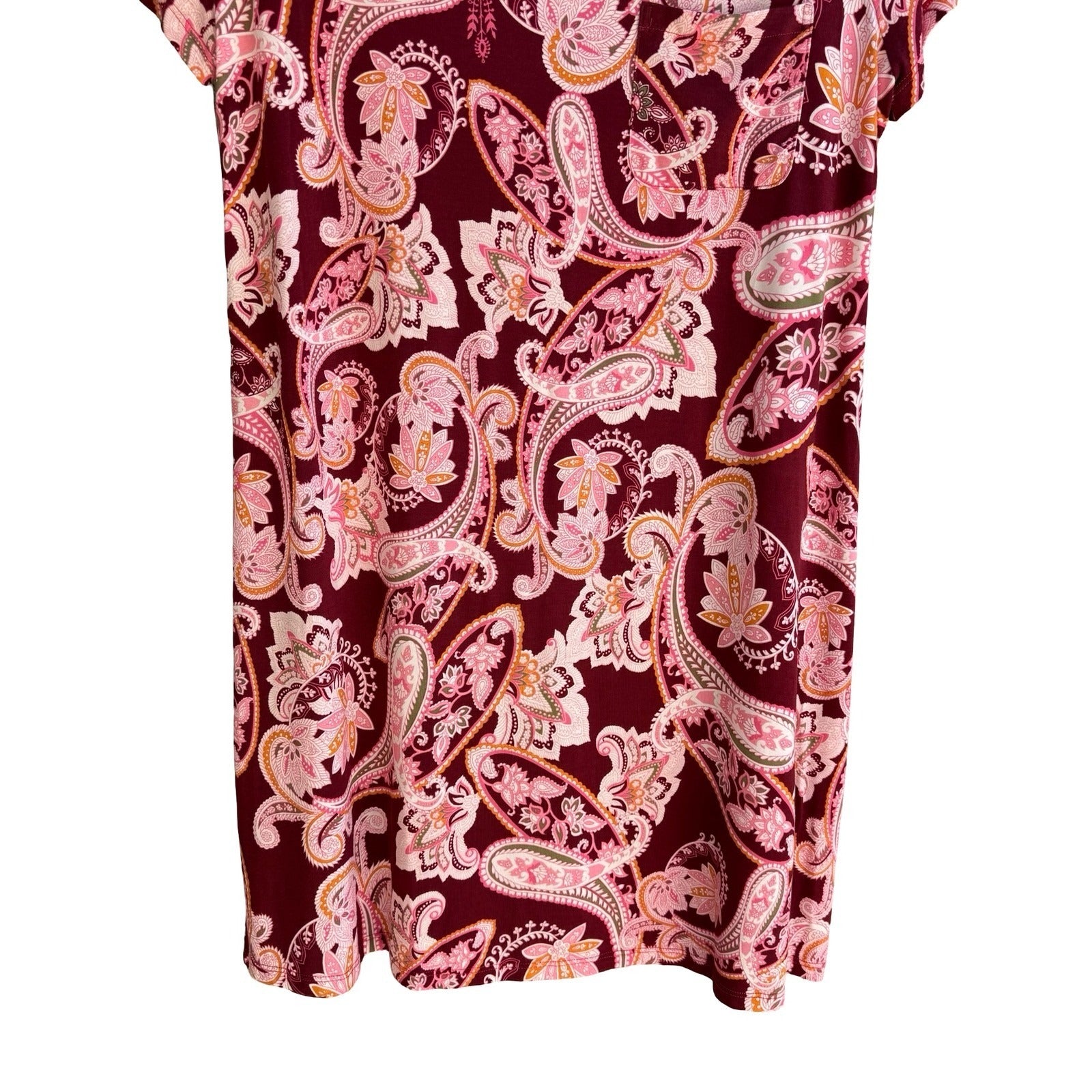 Soma Cool Nights Sleep Shirt Kashmir Paisley Kiss Maroon Pink Boho Relaxed S NEW