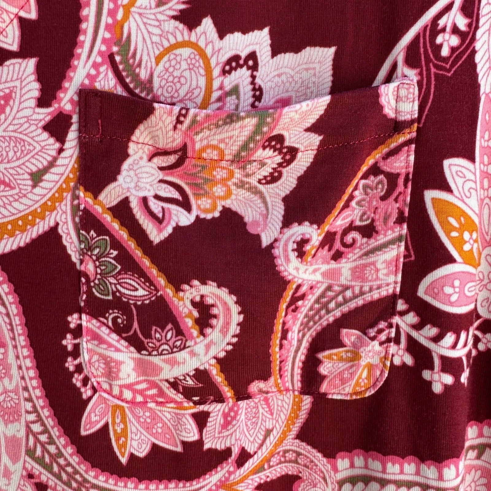 Soma Cool Nights Sleep Shirt Kashmir Paisley Kiss Maroon Pink Boho Relaxed S NEW