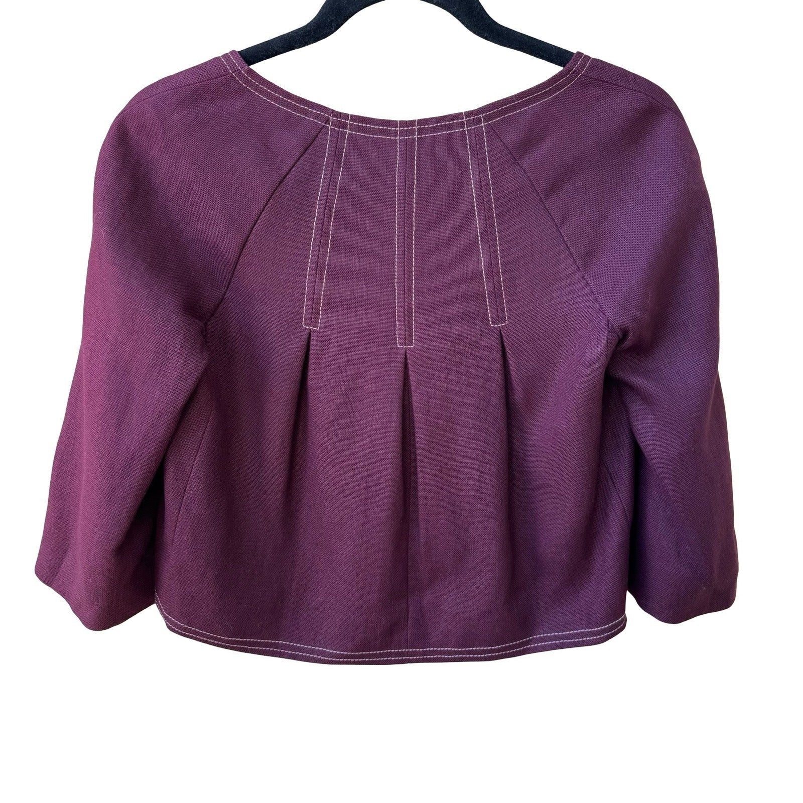 Rebecca Taylor Coquette Quiet Luxury Linen Contrast Stitch Cropped Jacket Plum 2
