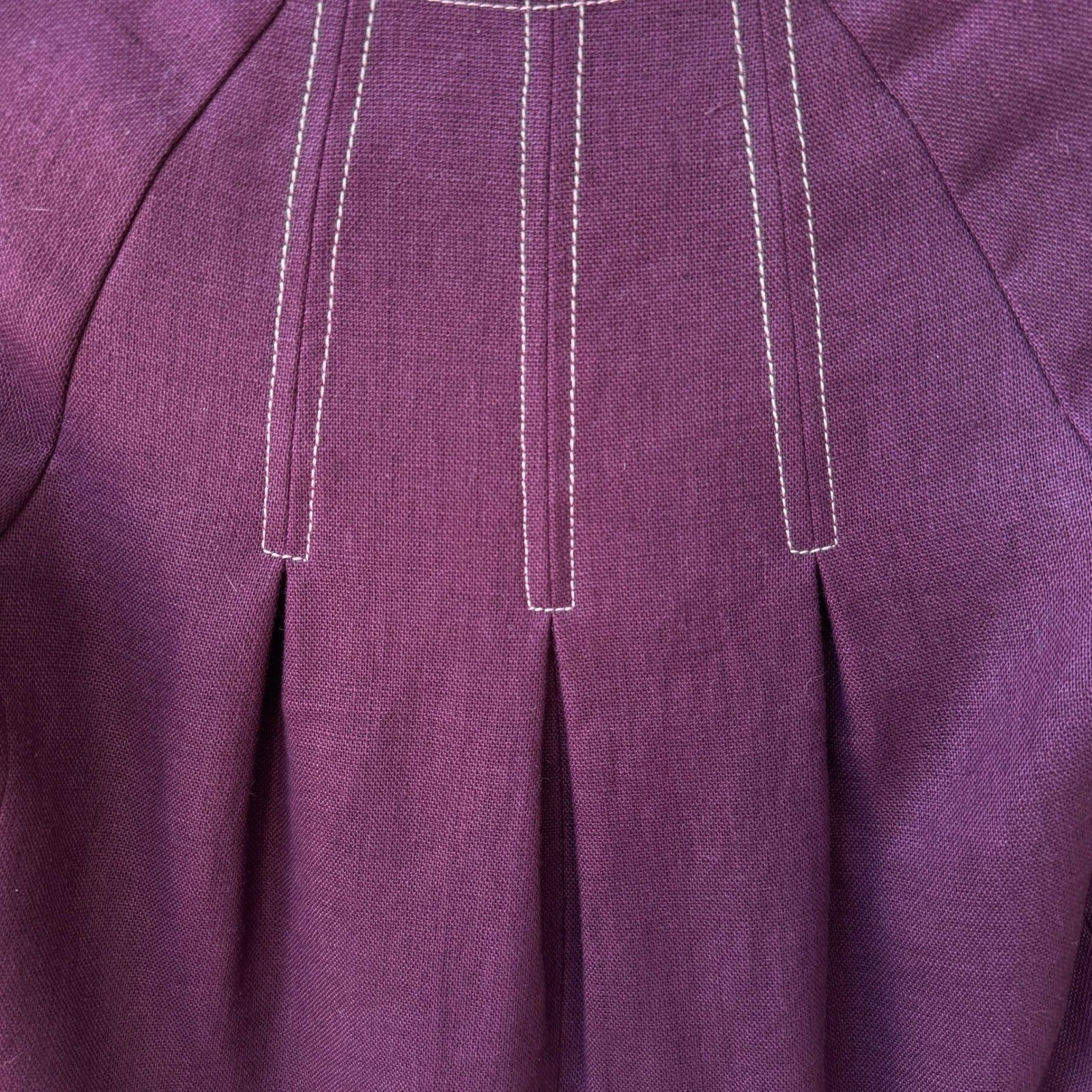Rebecca Taylor Coquette Quiet Luxury Linen Contrast Stitch Cropped Jacket Plum 2