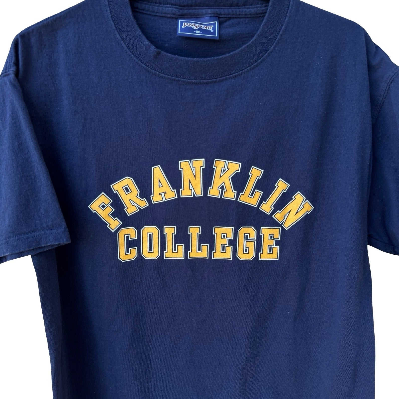 Jansport Franklin College Graphic T-Shirt Mens Medium Navy Blue Short Sleeve Tee