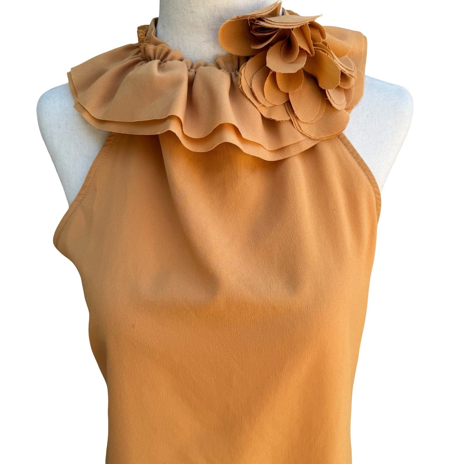 Zara Feminine Romantic Ruffle Flower Halter Blouse Sleeveless Orange Womens S