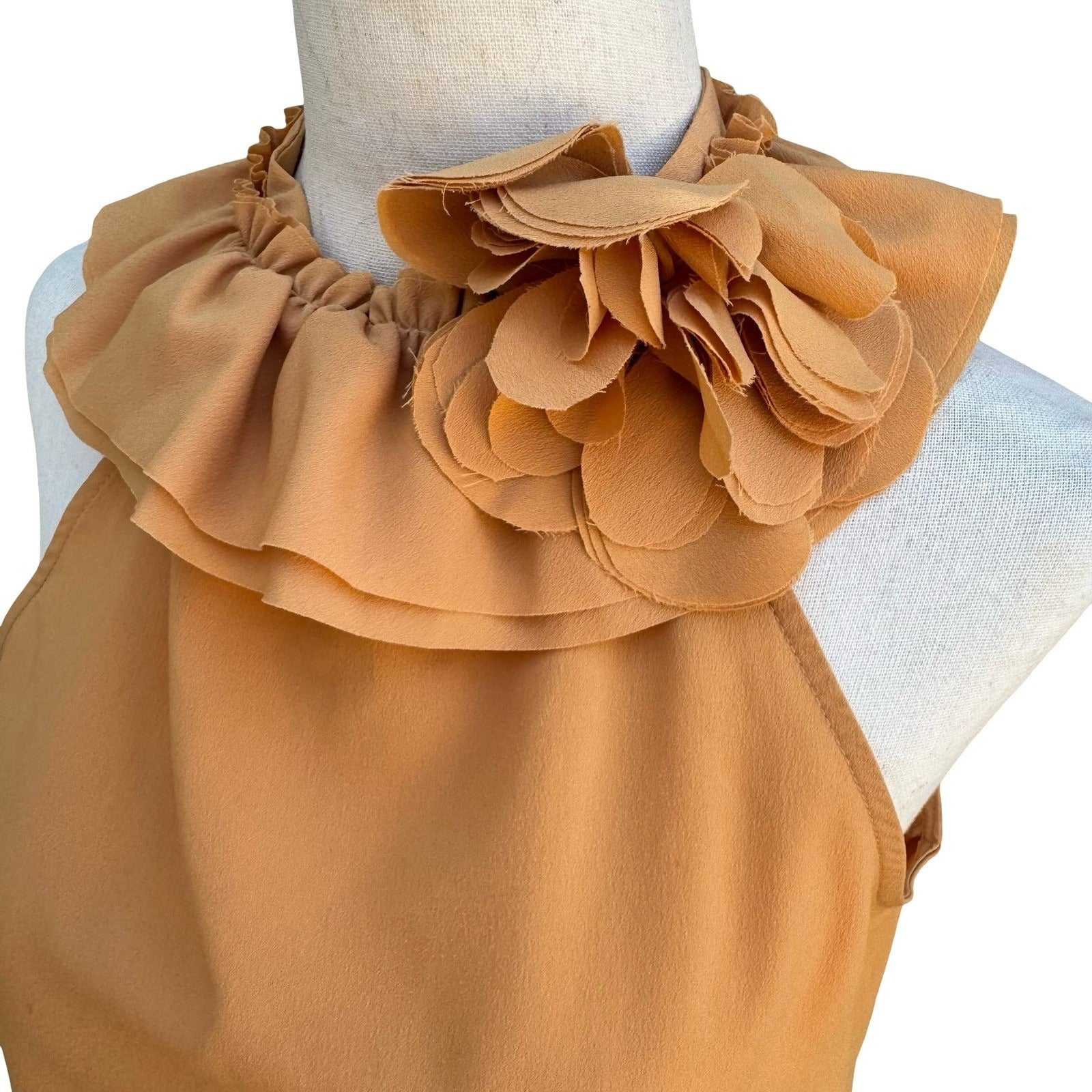 Zara Feminine Romantic Ruffle Flower Halter Blouse Sleeveless Orange Womens S