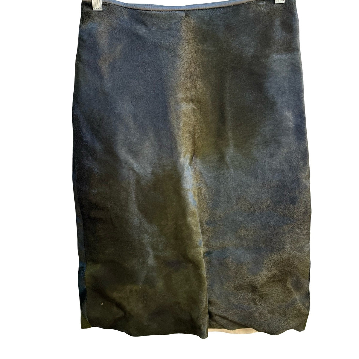 Donna Karan Signature Pony Hair Runway Quiet Luxury Pencil Skirt Olive Green 6