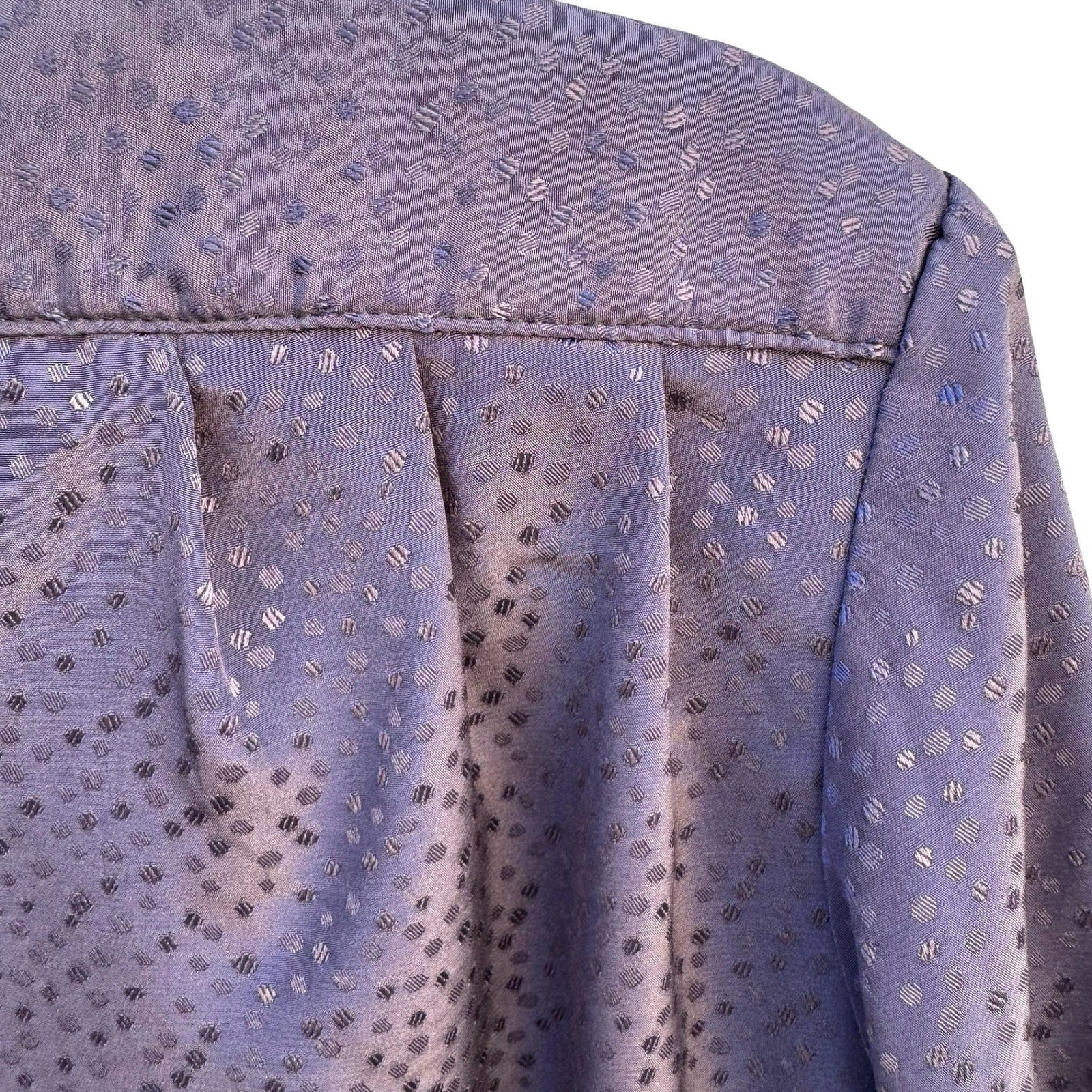 Vintage Navy Blue Tie Neck Blouse Jacquard Polka Dot Long Sleeve Button Up Top L