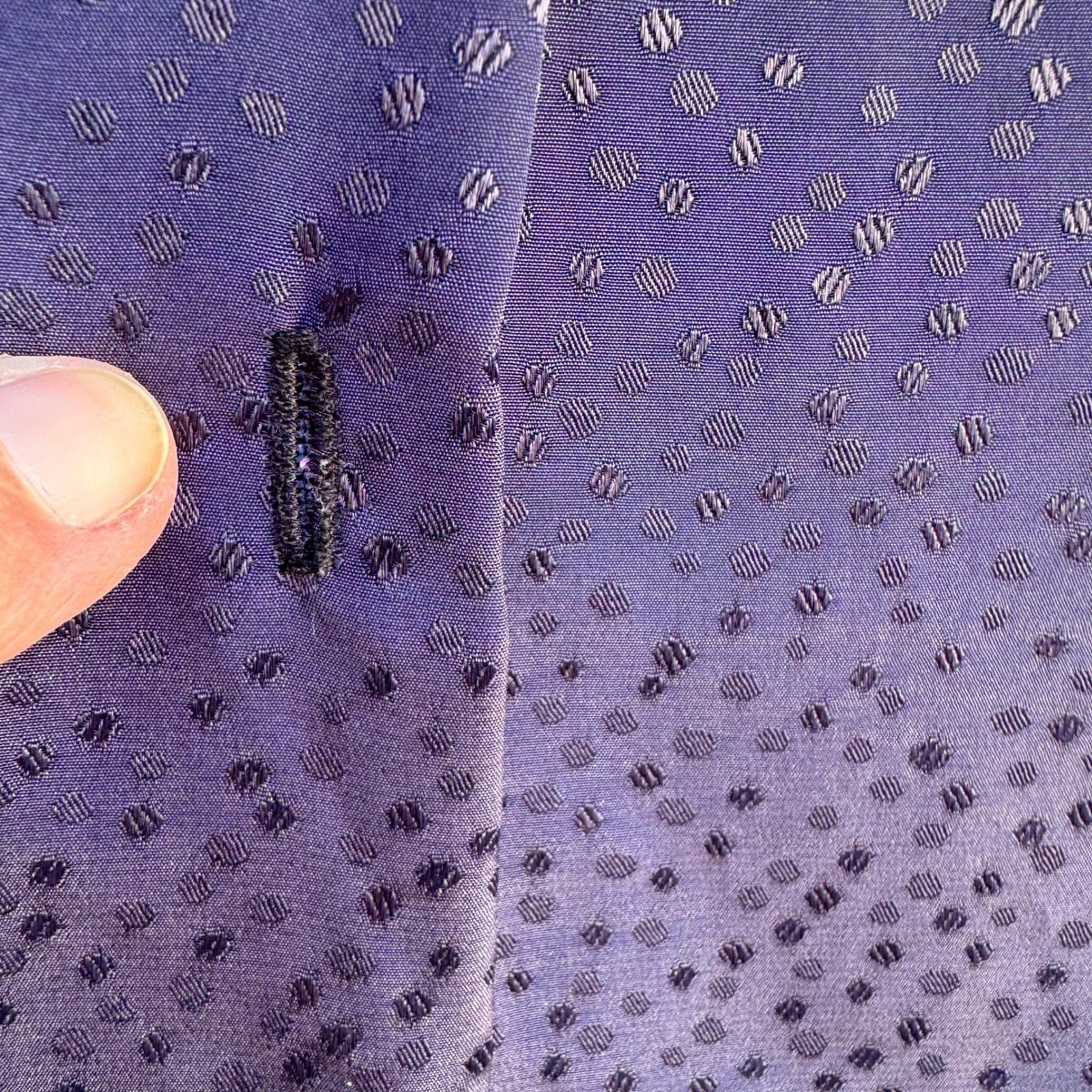 Vintage Navy Blue Tie Neck Blouse Jacquard Polka Dot Long Sleeve Button Up Top L