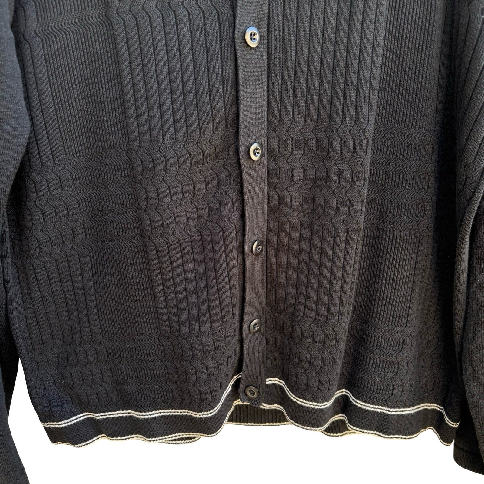 Banana Republic Minimalist Preppy 100% Cotton Cable Knit Polo Collar Cardigan L
