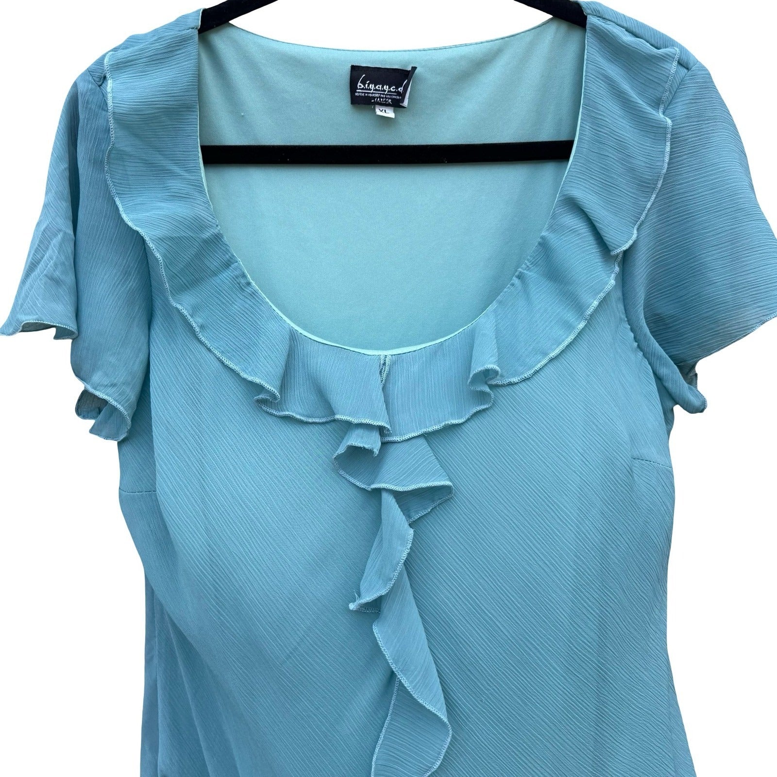 BIYAYCDA Y2K Fairy Ruffle Plissé Flutter Sleeve Blouse XL Romantic Whimsigoth