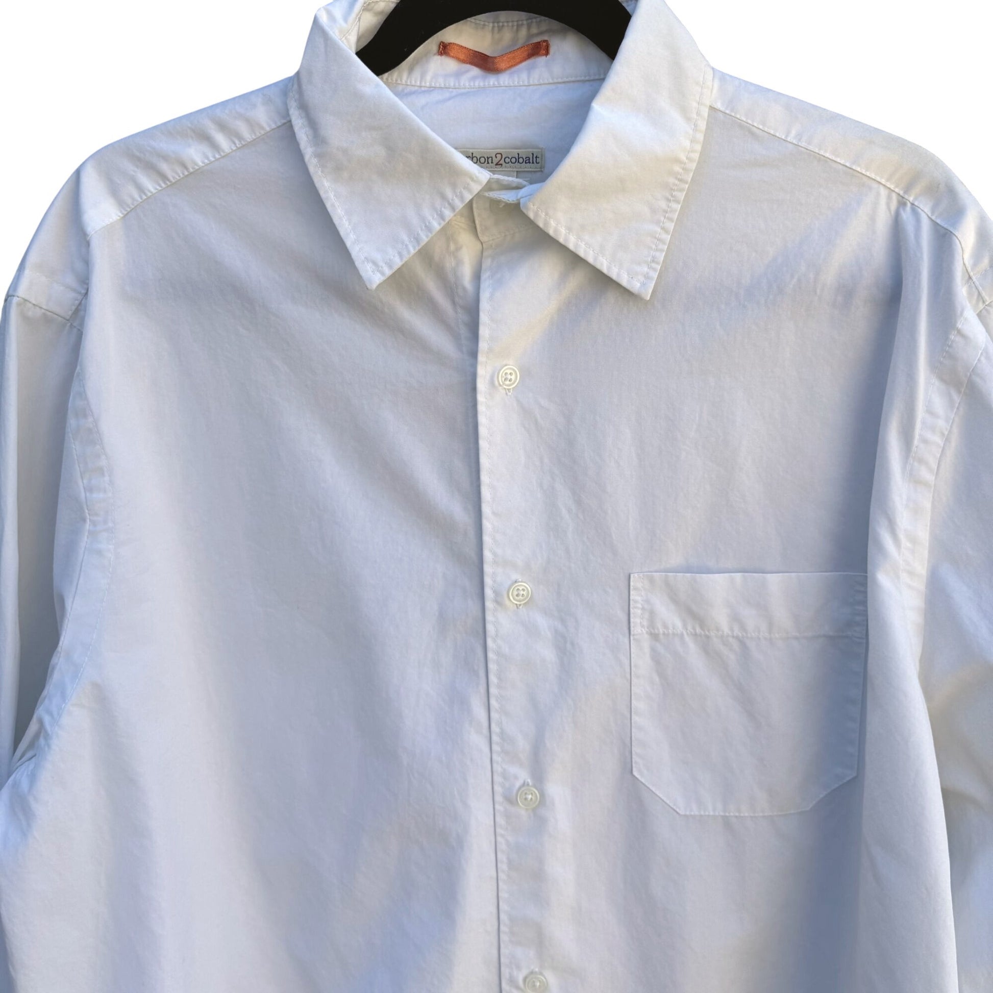 Carbon2Cobalt Mens White Long Sleeve Button-Up All Cotton Classic Dress Shirt L