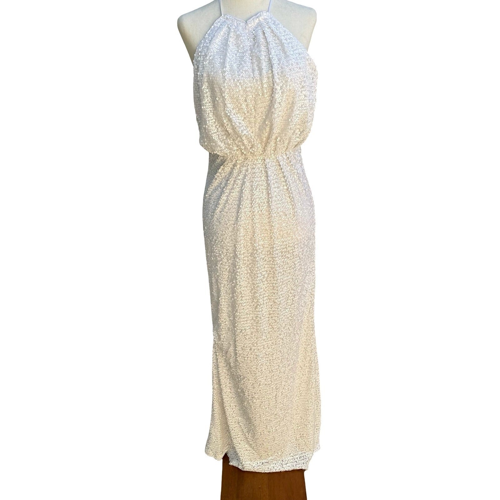 Trina Turk Glam Sequin Halter Bridal Wedding Formal Gala Maxi Dress Gown Party S