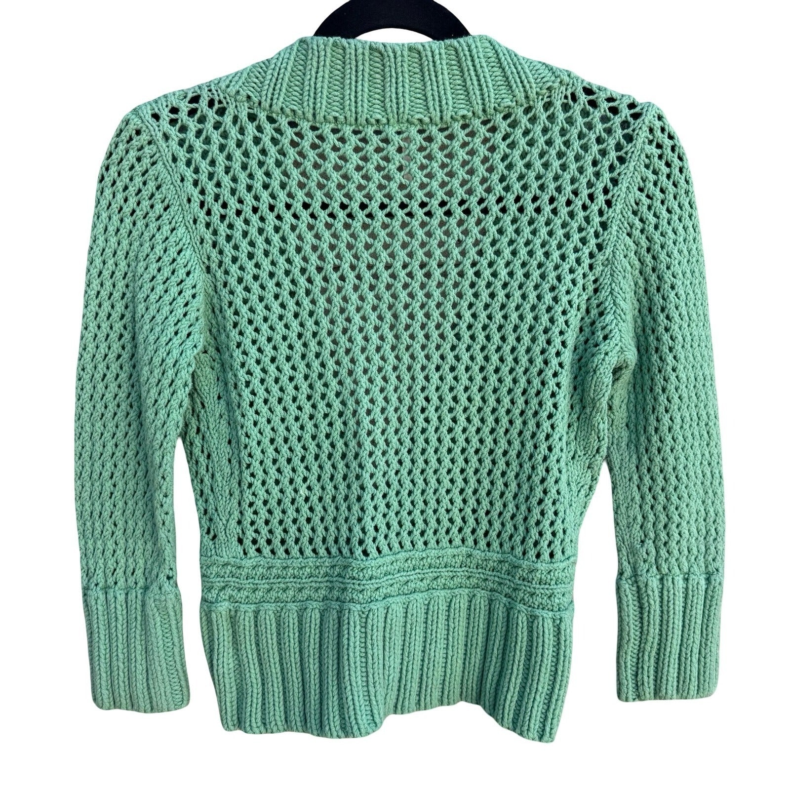 Free People Seafoam Green Open Knit Crochet Cardigan Button Front Sweater Large