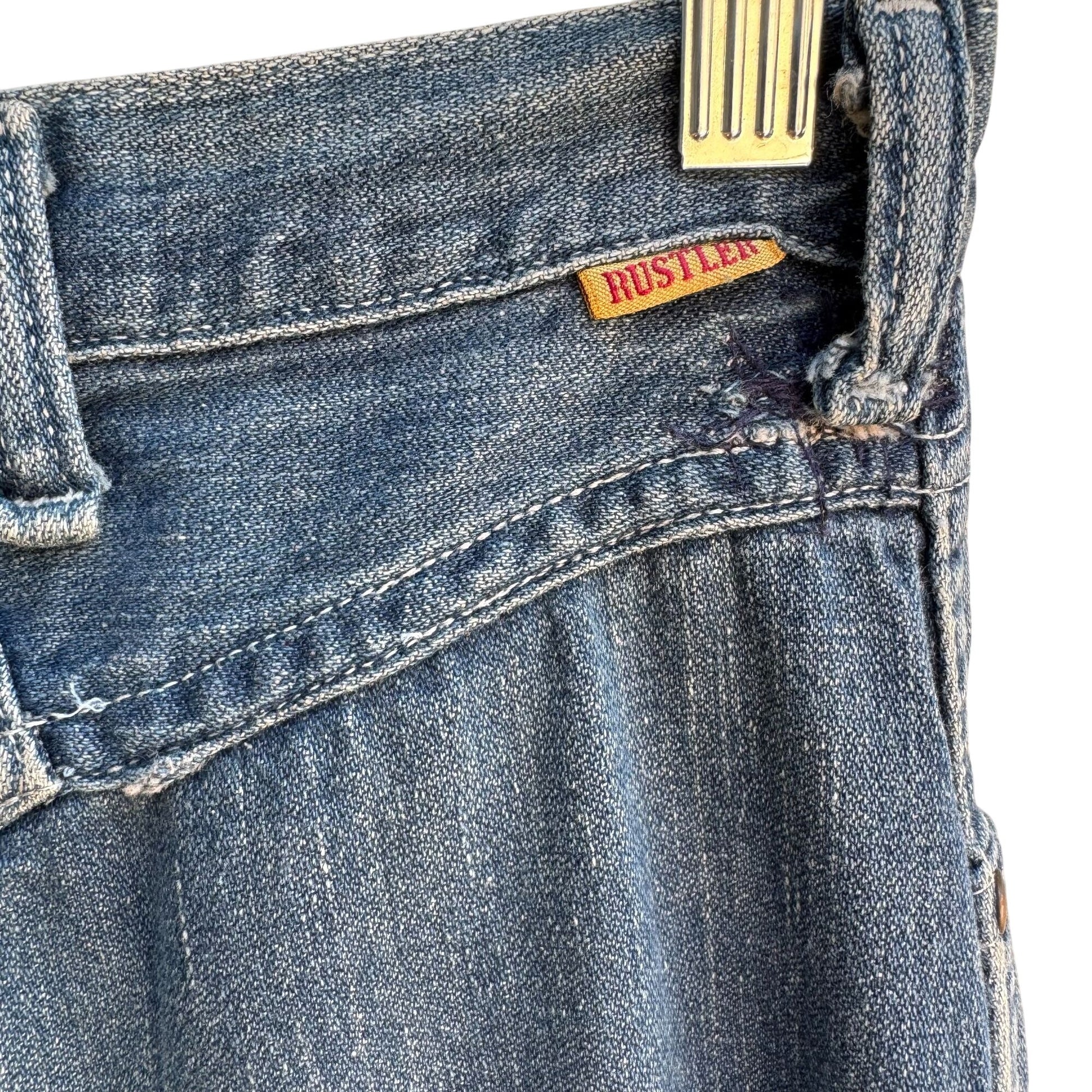 Rustler Vintage 70s Western Ligh Blue Faded Distressed Straight Leg Denim Jeans