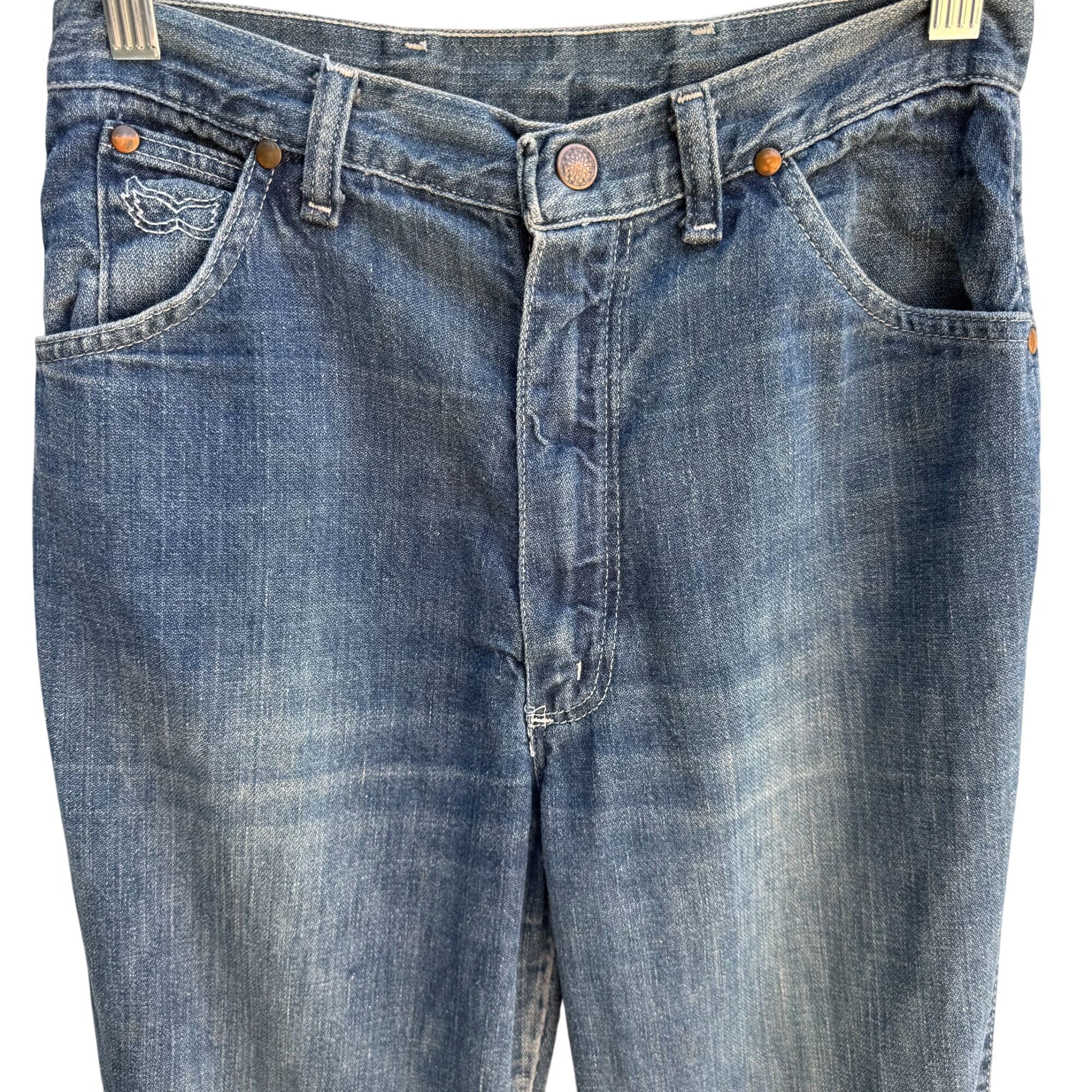 Rustler Vintage 70s Western Ligh Blue Faded Distressed Straight Leg Denim Jeans