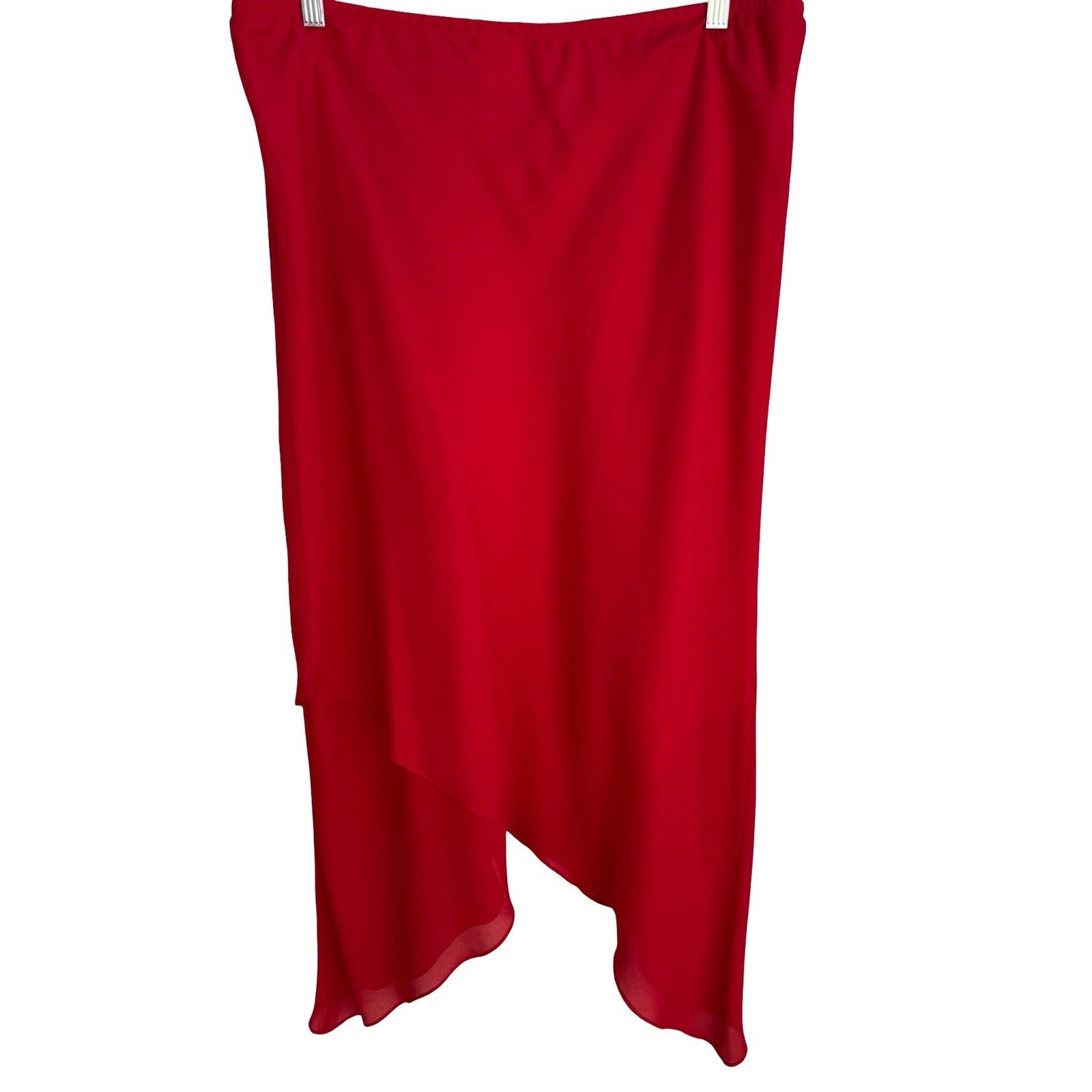 Jessica Howard Flowy Handkerchief Hem Layered Midi Cocktail Skirt Red Womens 12