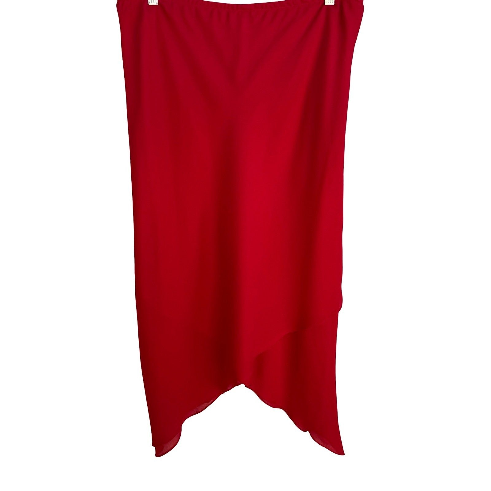 Jessica Howard Flowy Handkerchief Hem Layered Midi Cocktail Skirt Red Womens 12