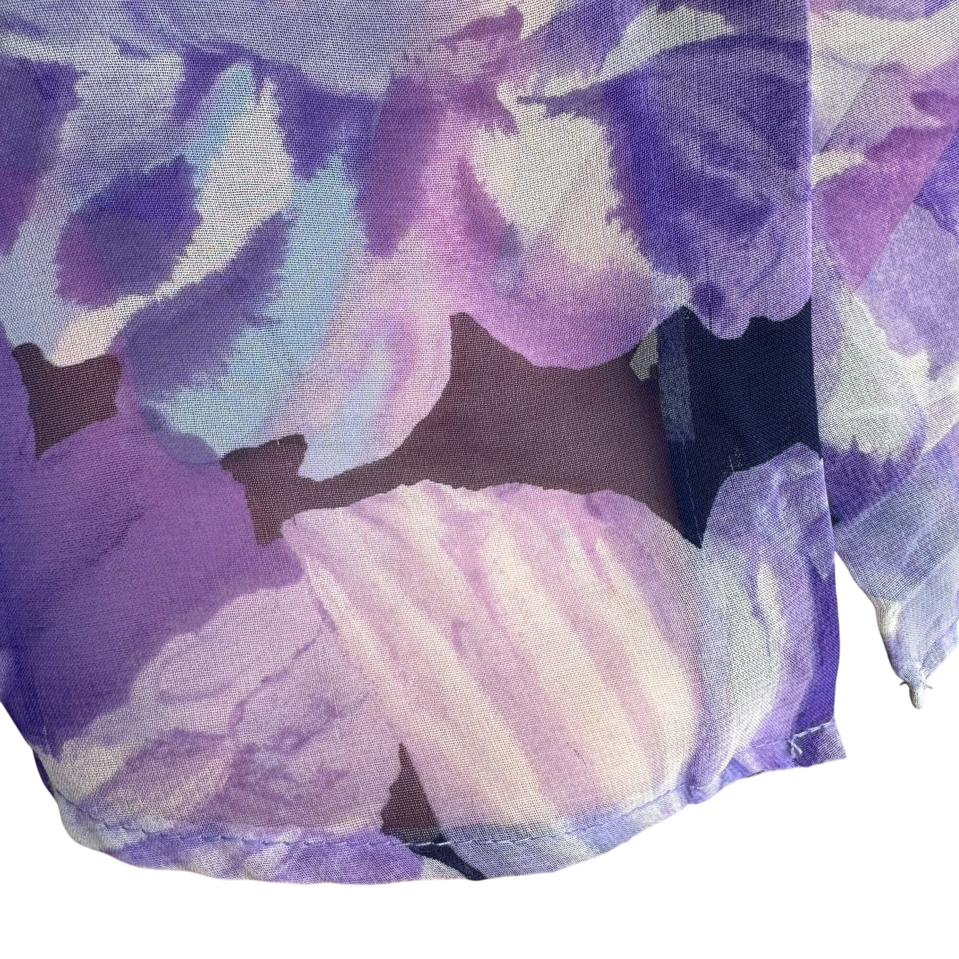 Graver Studio Womens Purple Floral Button-Up Semi Sheer Long Sleeve Boho Blouse S