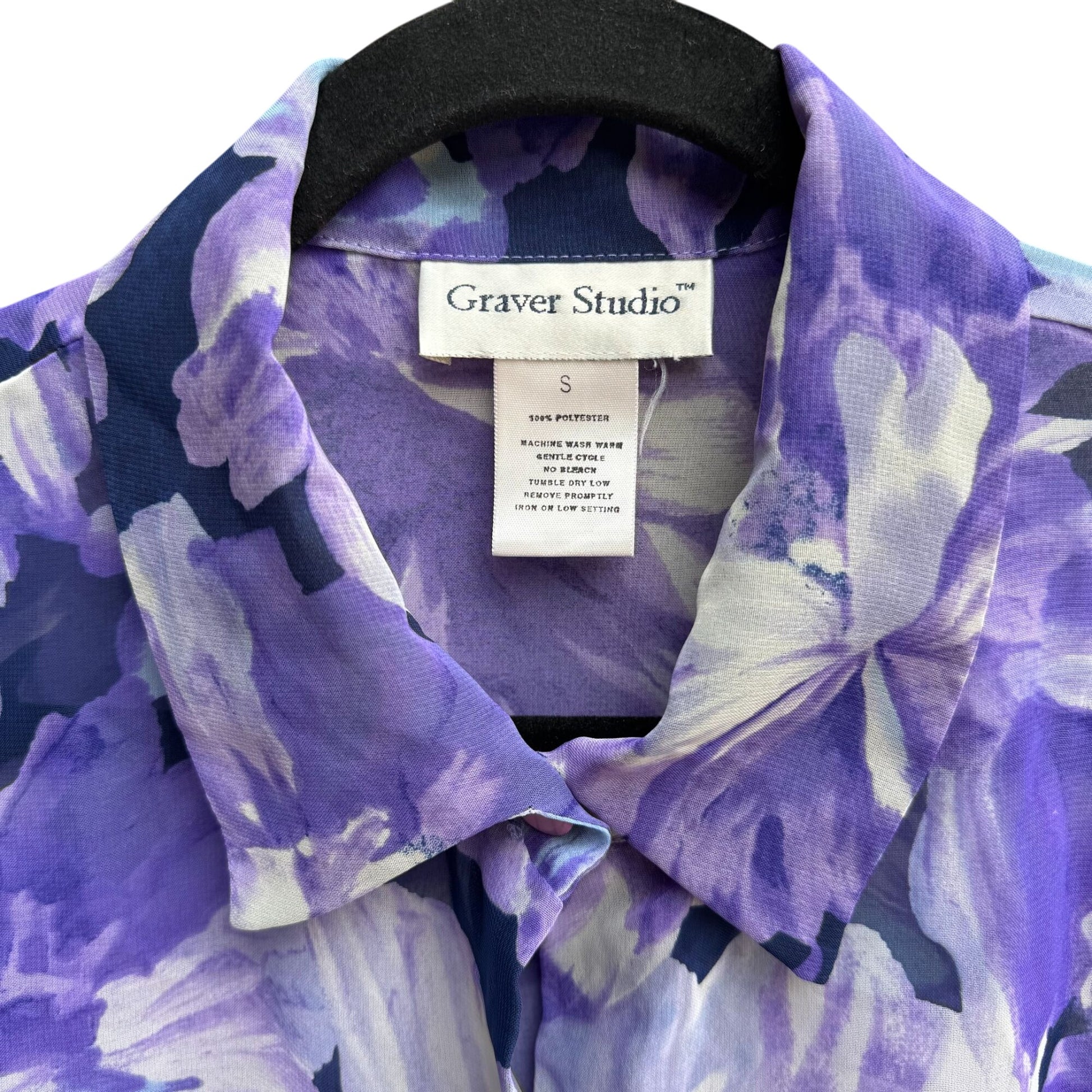 Graver Studio Womens Purple Floral Button-Up Semi Sheer Long Sleeve Boho Blouse S